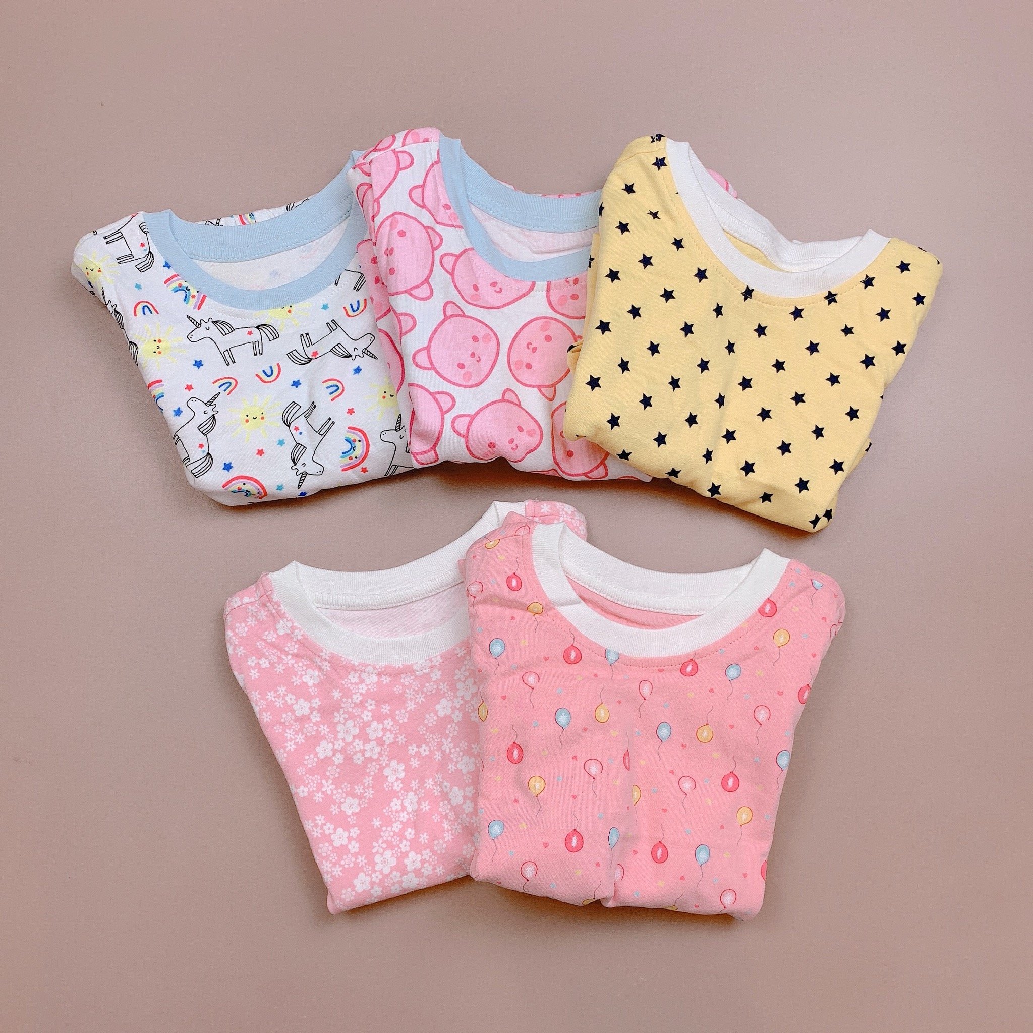 Bộ cotton Ru Design bo viền gấu nhiều màu BG size 2-7y