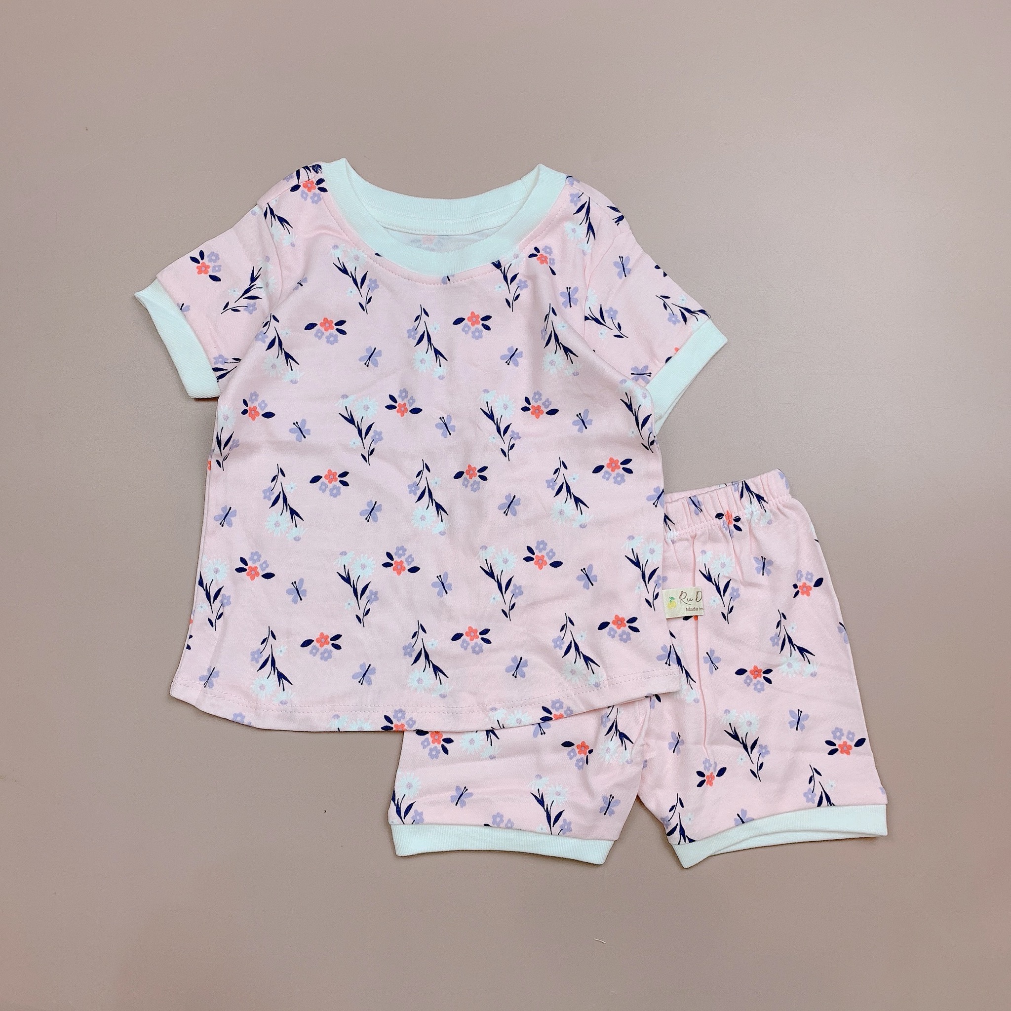Bộ cotton Ru Design bo viền gấu nhiều màu BG size 2-7y