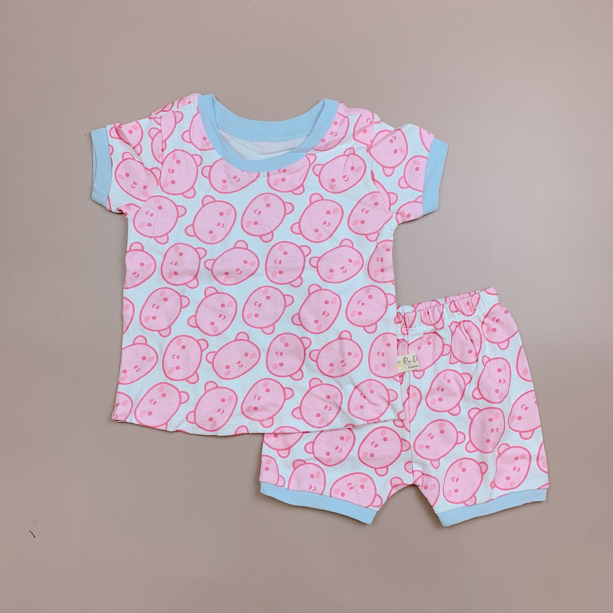 Bộ cotton Ru Design bo viền gấu nhiều màu BG size 2-7y