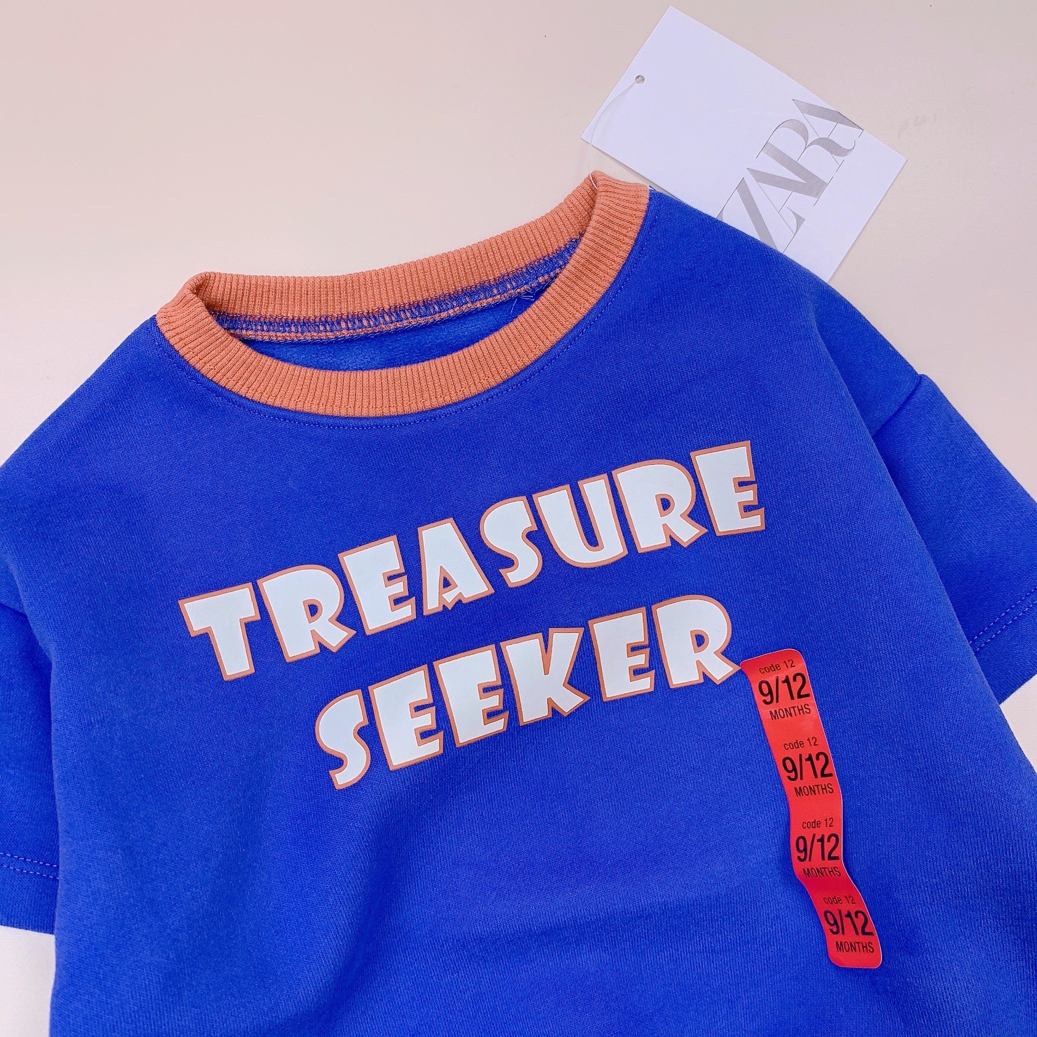 Áo nỉ băng lông Zara màu xanh Treasure Seeker phối tay size 12m - 5y