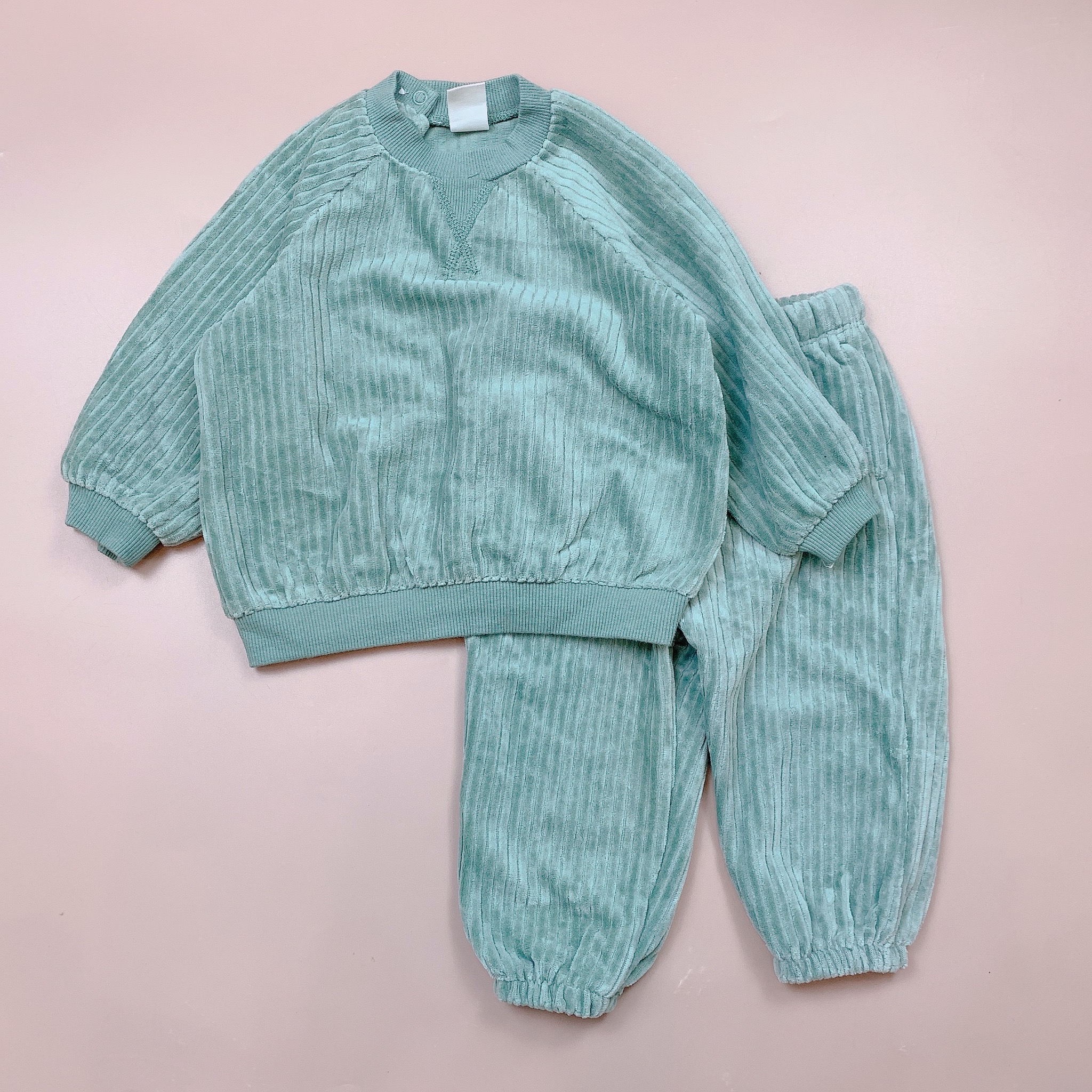 Bộ nhung sọc đũa HM 2 màu nâu / mint size 6m - 24m