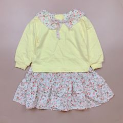 Váy da cá Babidiboo màu vàng phối cổ và chân hoa nhí đỏ size 110 - 140