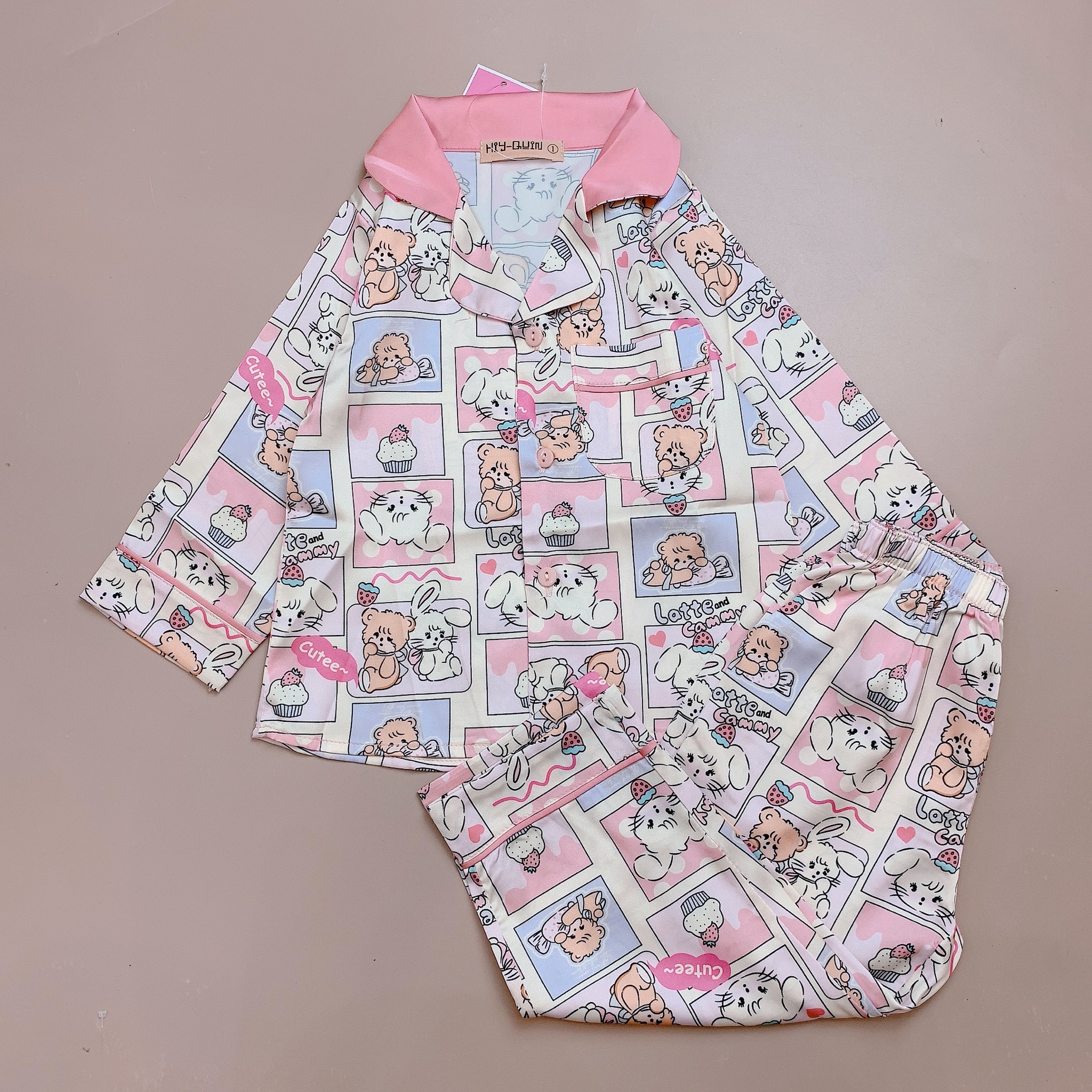 Bộ pyjama lụa Hiy - Quin nhiều hình BG size 1 - 10y