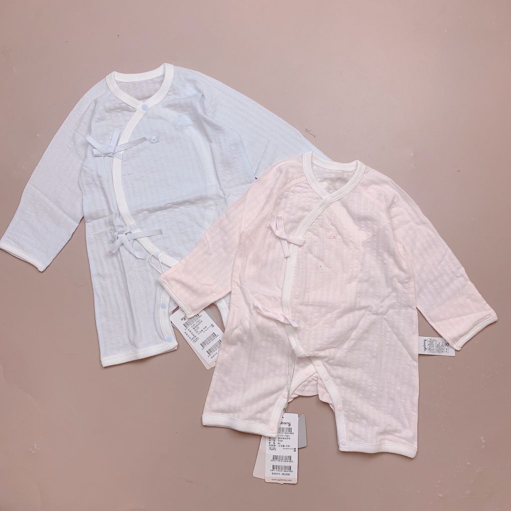 Body sơ sinh Agabang cotton mềm 2 màu hồng/xanh vương miện BTBG