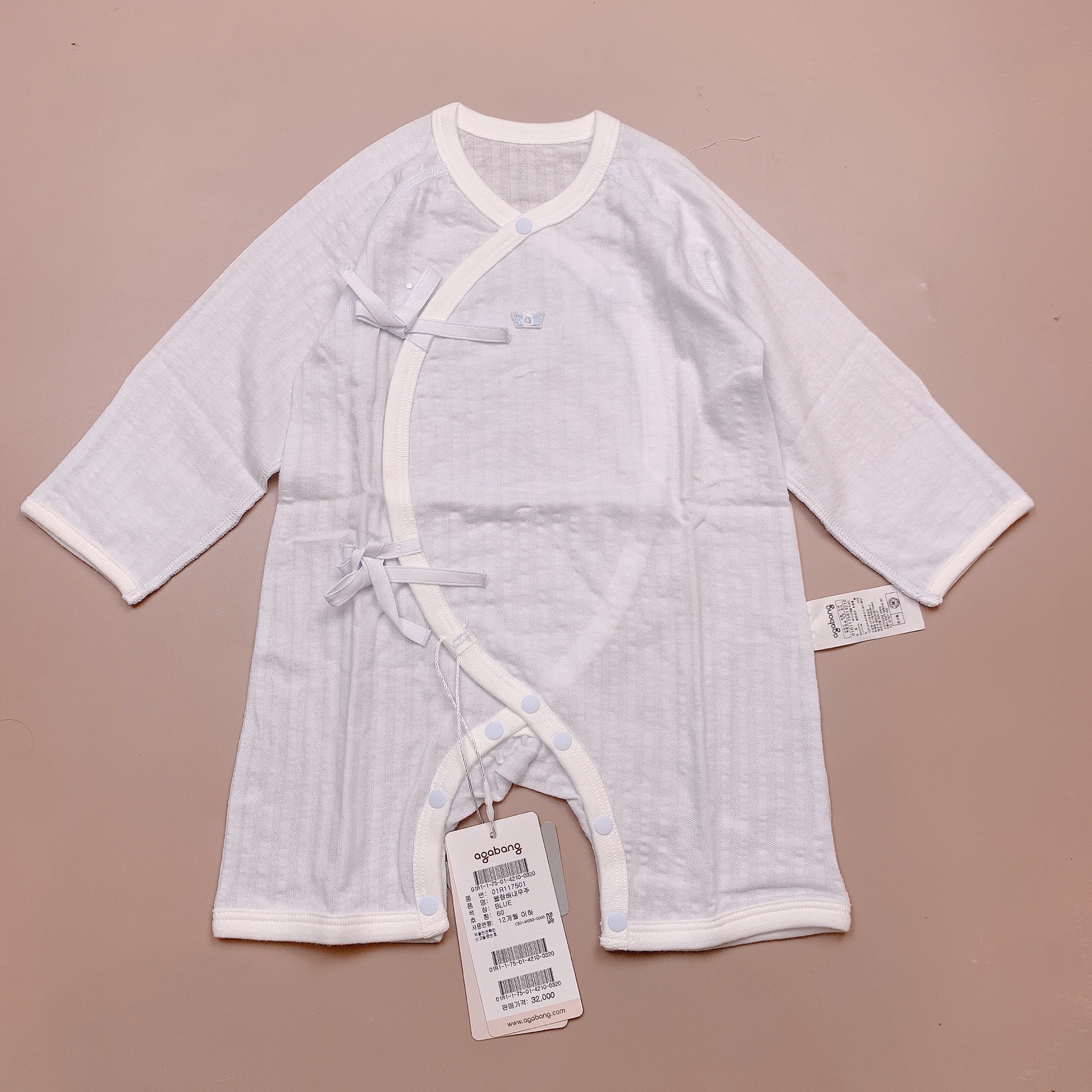 Body sơ sinh Agabang cotton mềm 2 màu hồng/xanh vương miện BTBG