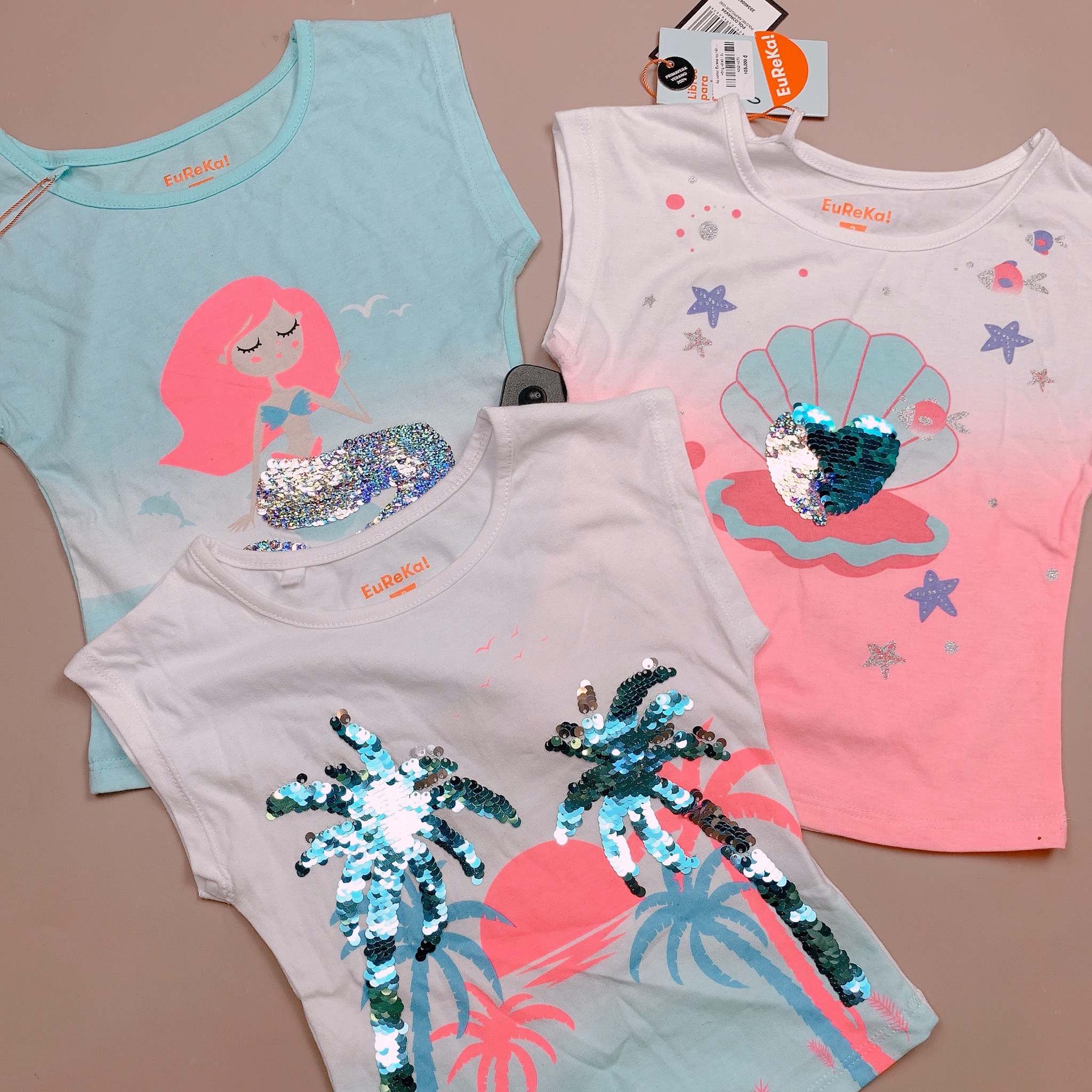 Áo cotton Eureka tay hến kim sa nhiều hình BG size 2 - 8y
