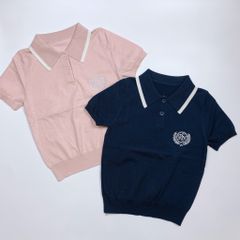 Áo vải dệt kim SPAO cổ đức 2 màu hồng/navy size 110-160