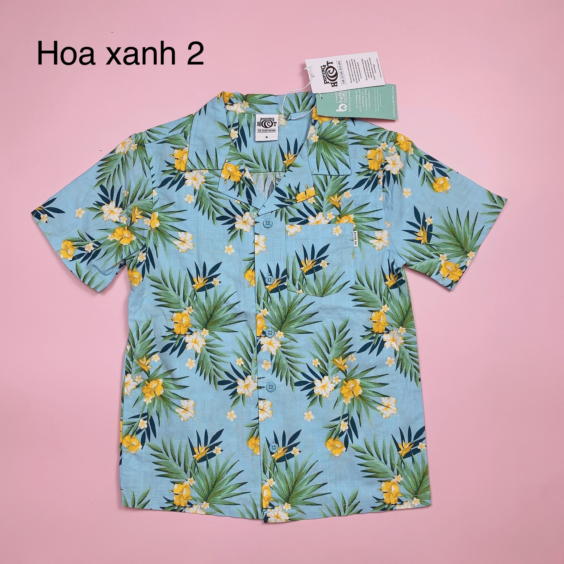 Áo sơ mi thô đũi, lanh Piping Hot dư xịn hoa lá summer BT size 1-16y