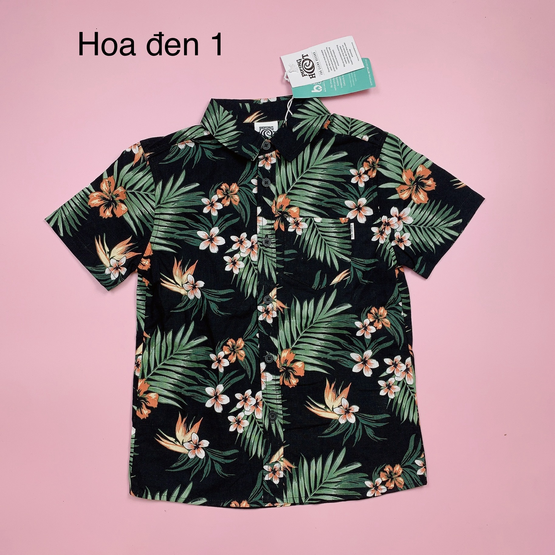 Áo sơ mi thô đũi, lanh Piping Hot dư xịn hoa lá summer BT size 1-16y