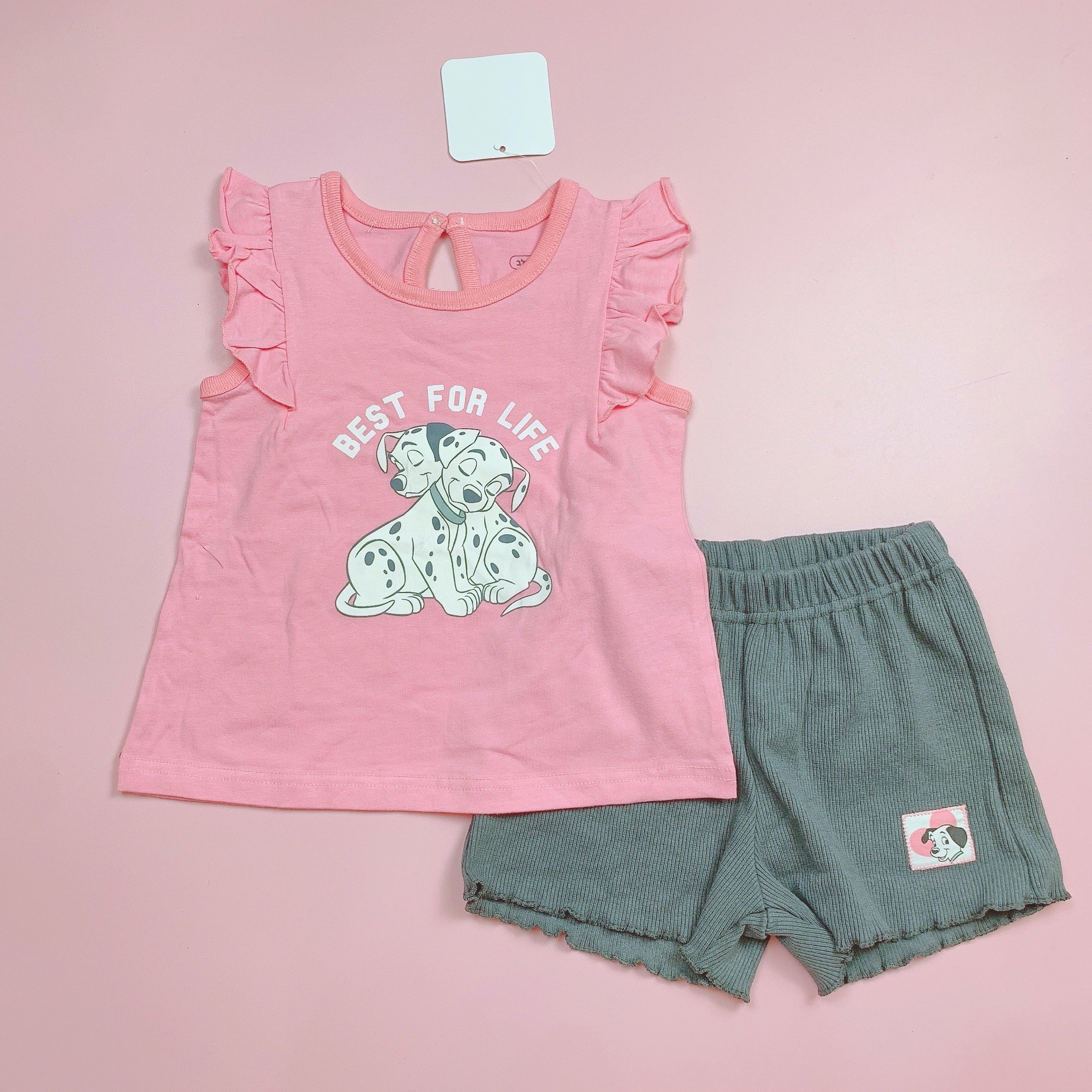 Bộ Disney áo cotton tay cánh tiên + quần thun tăm nhiều màu BG size 1-3y