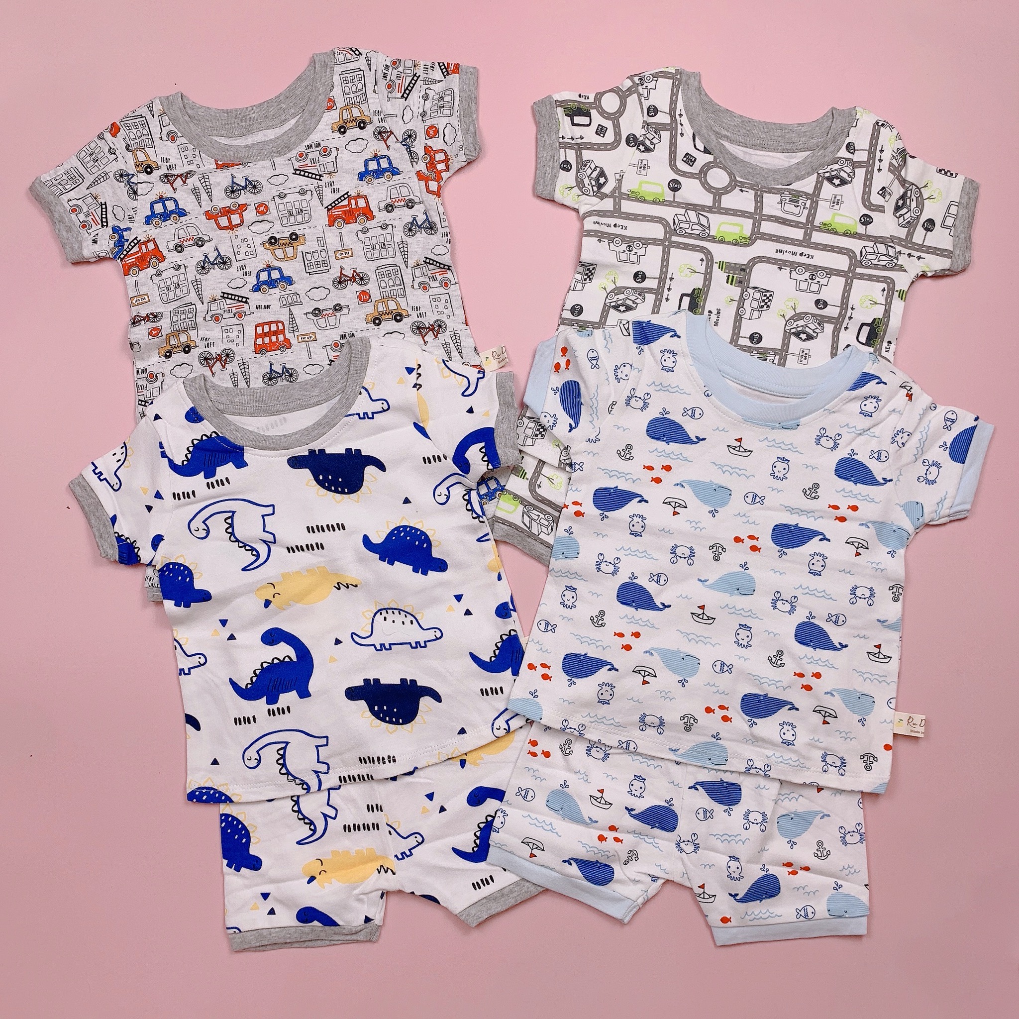 Bộ cotton Ru Design bo gấu nhiều màu BT size 2-7y