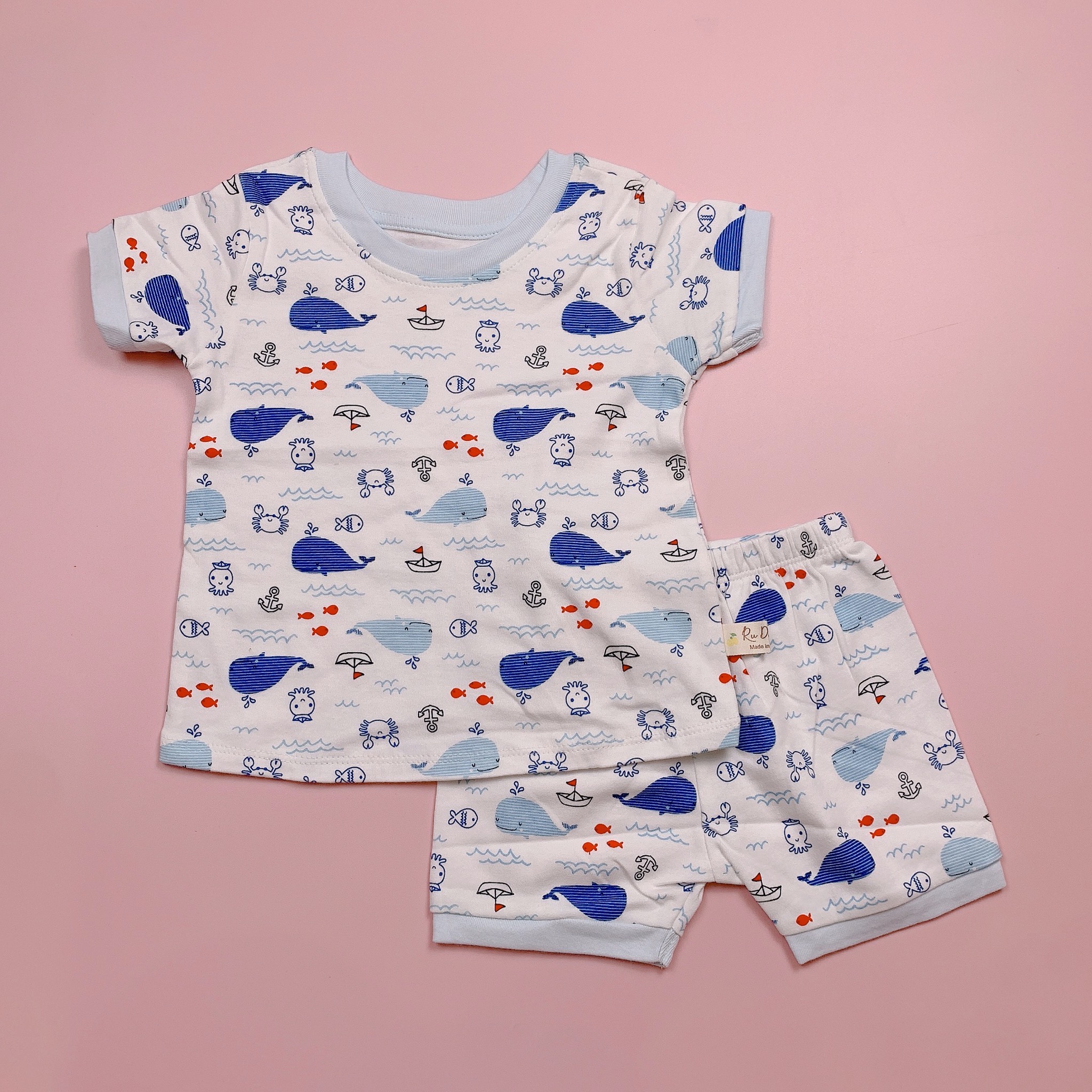 Bộ cotton Ru Design bo gấu nhiều màu BT size 2-7y