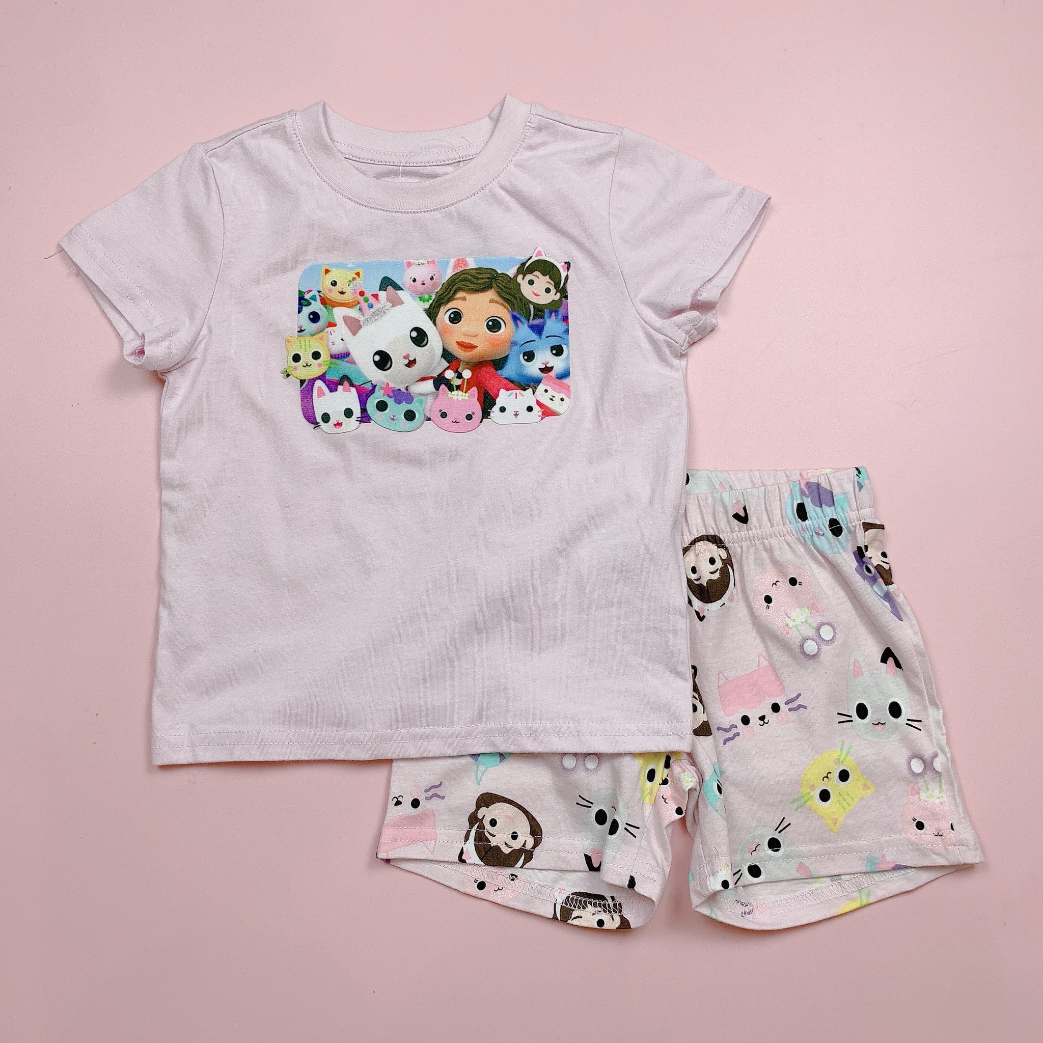 Bộ cotton Delta màu hồng tím hoạ tiết mèo BG size 2-10y