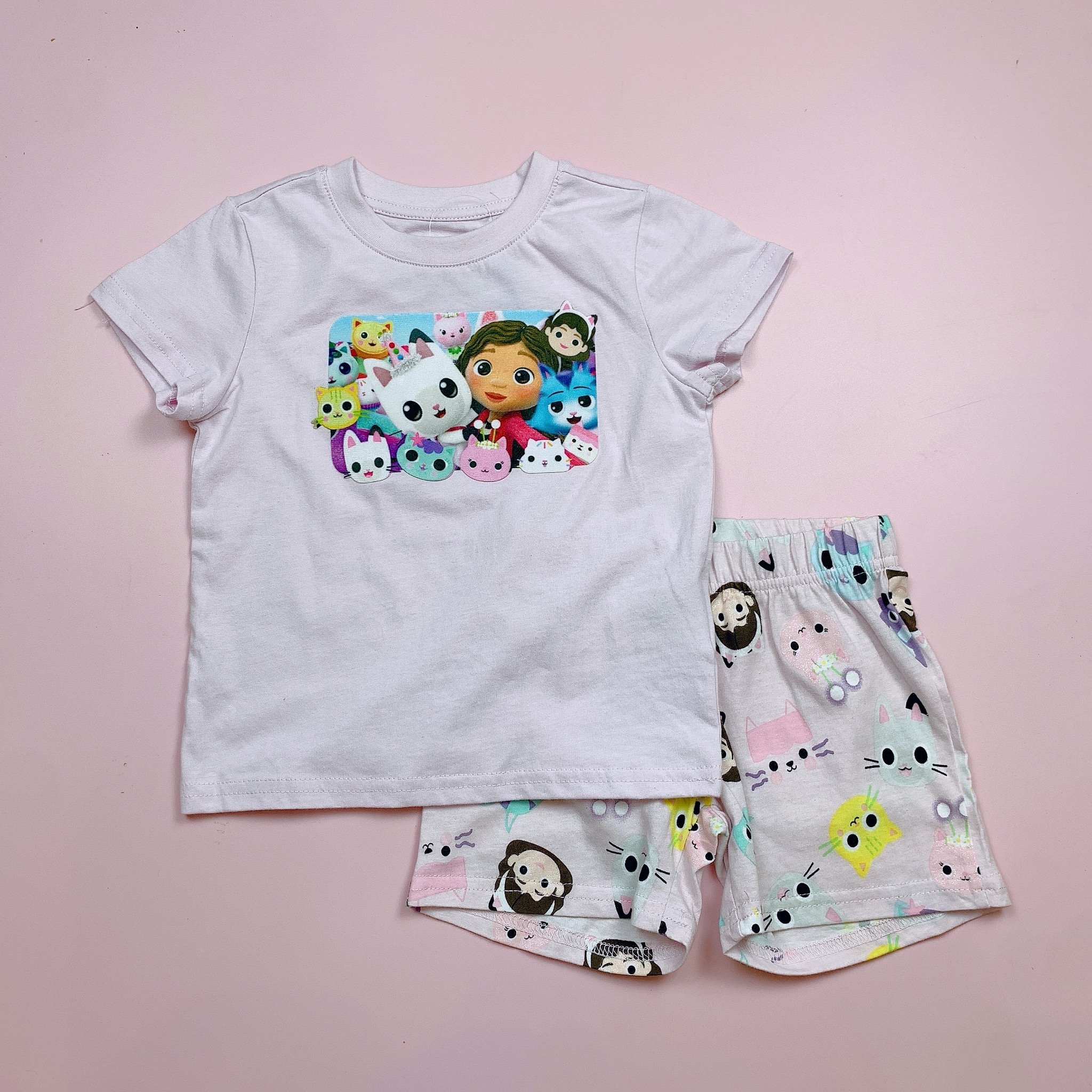 Bộ cotton Delta màu hồng tím hoạ tiết mèo BG size 2-10y
