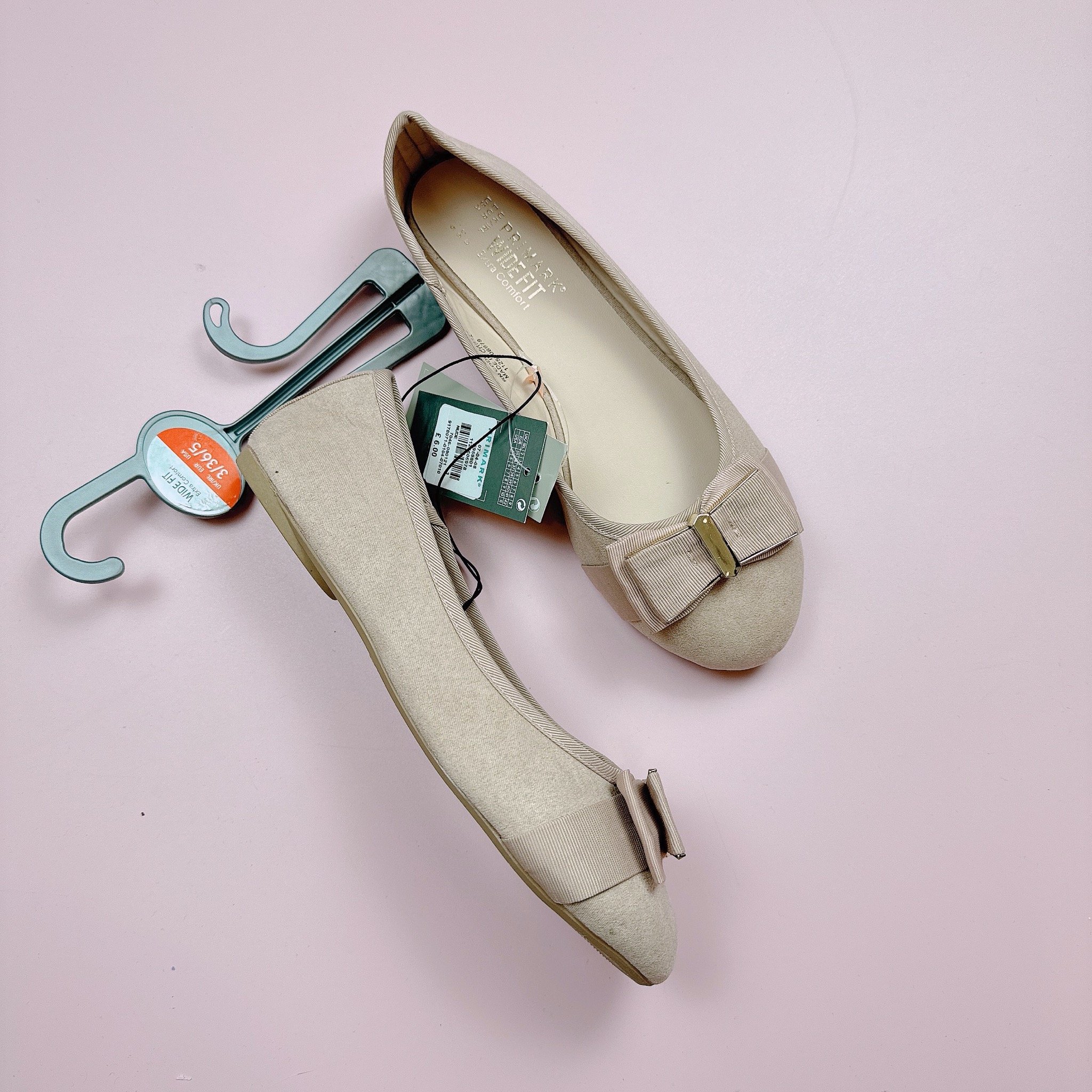 Giày búp bê Primark màu hồng nude đính nơ size 36 - 41