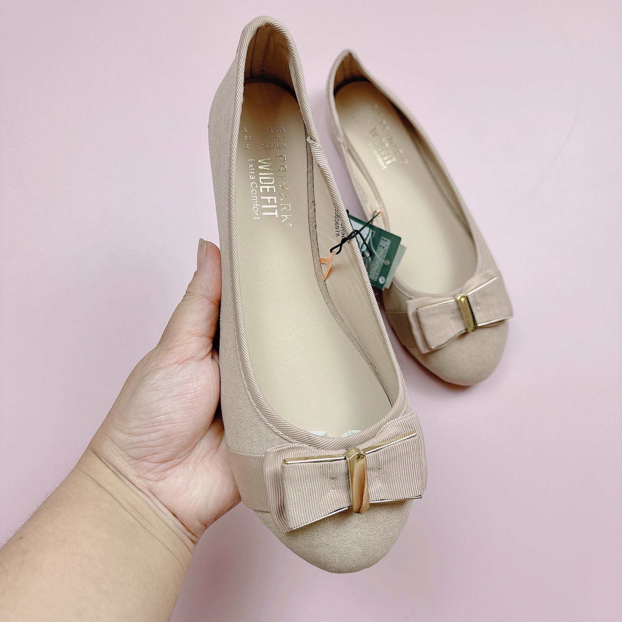 Giày búp bê Primark màu hồng nude đính nơ size 36 - 41