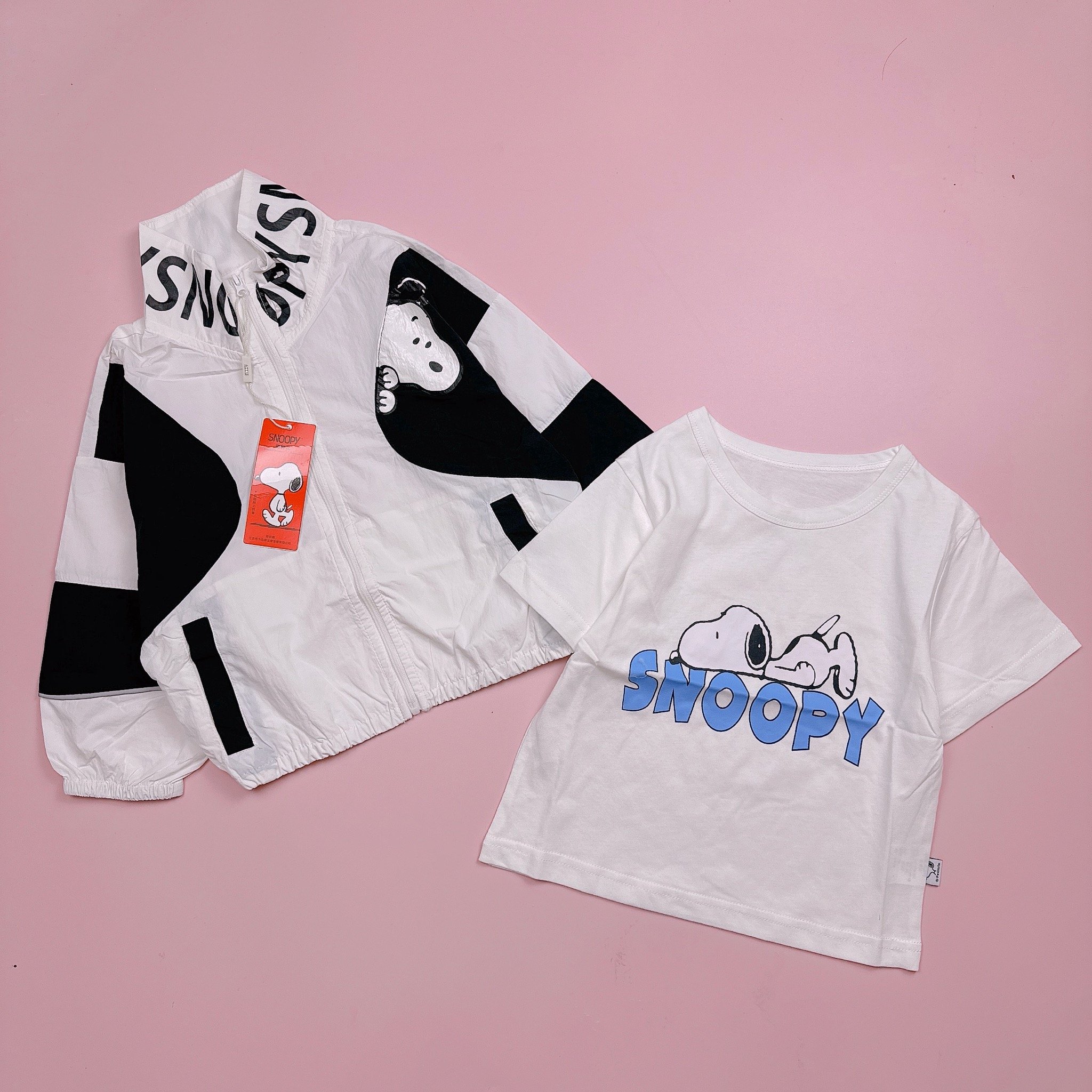 Set 2ct Snoopy áo cotton cộc tay + áo khoác gió BT size 90-150
