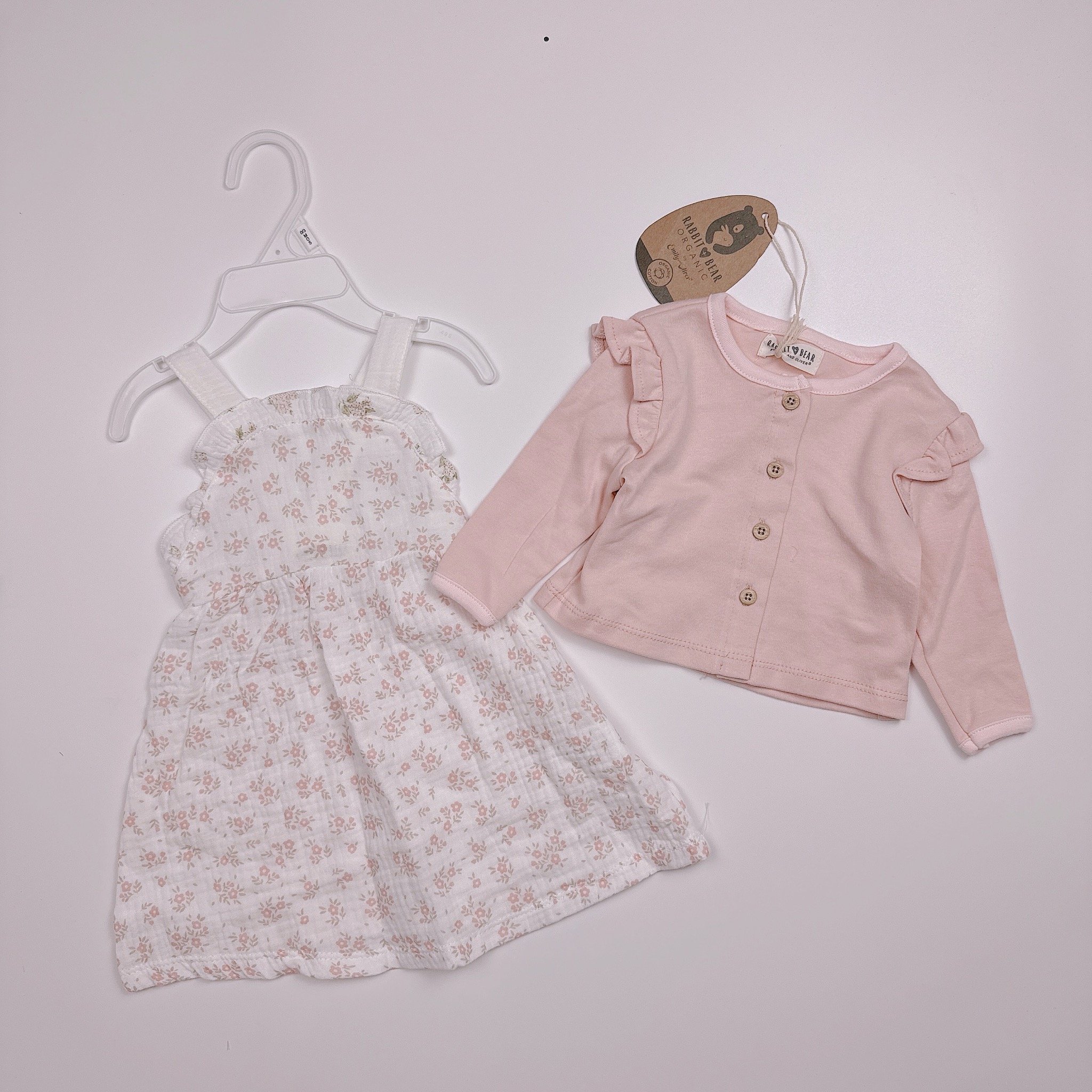Set 2ct Rabbit Bear váy hai dây muslin + áo khoác BG size 3-24m