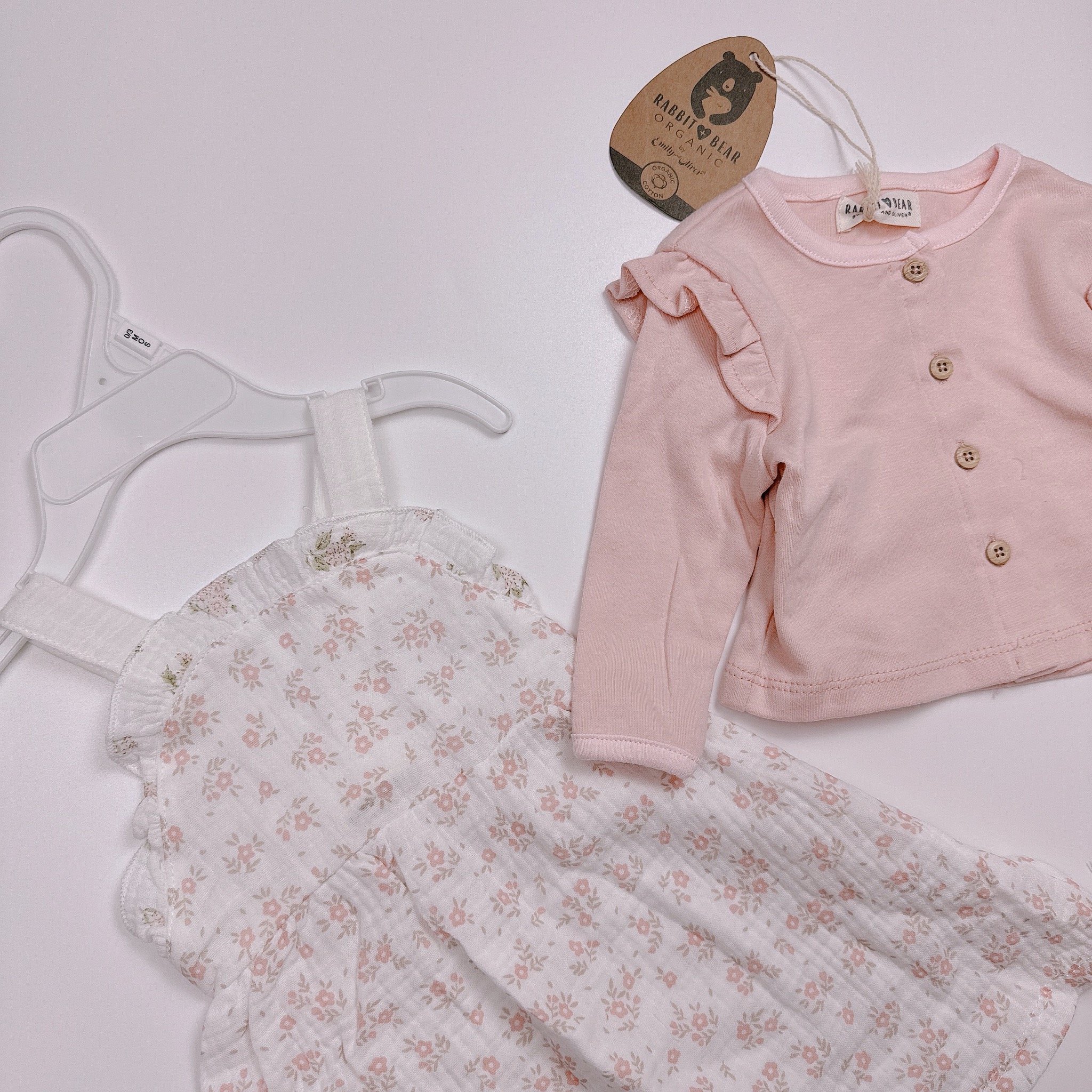 Set 2ct Rabbit Bear váy hai dây muslin + áo khoác BG size 3-24m