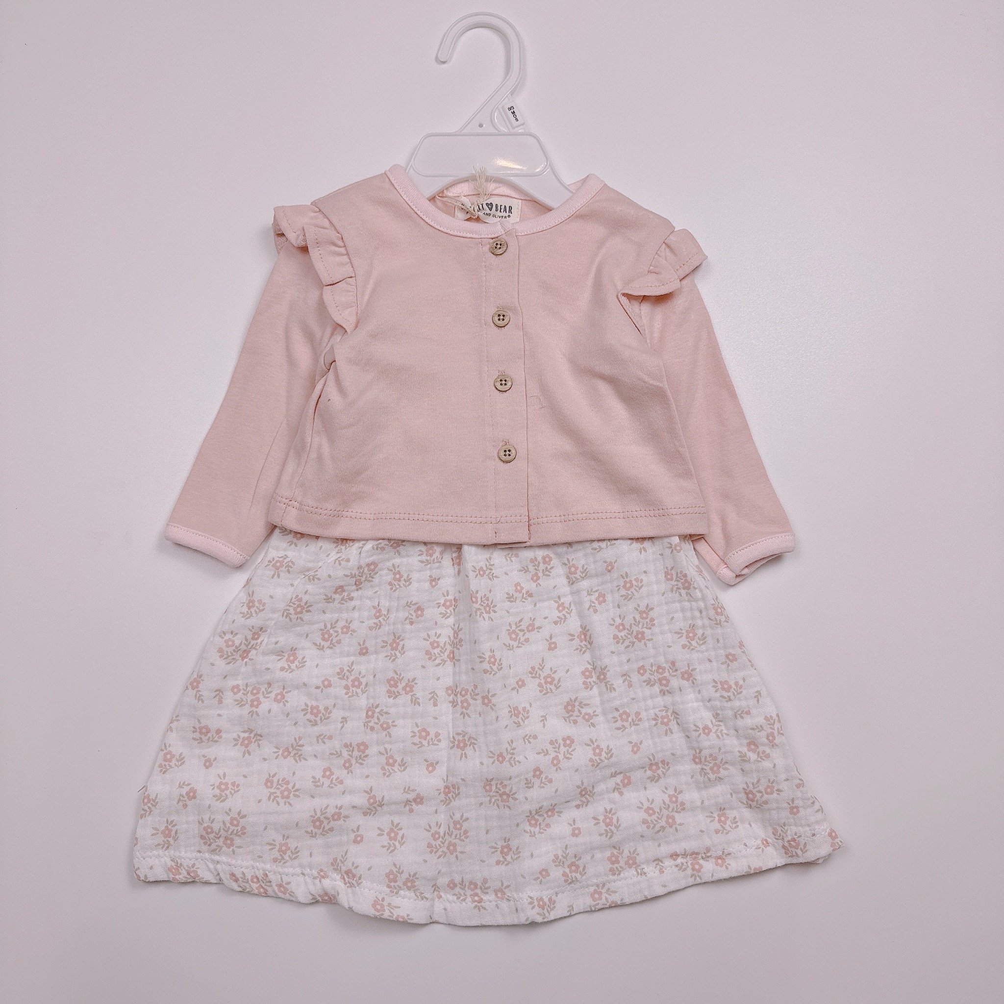Set 2ct Rabbit Bear váy hai dây muslin + áo khoác BG size 3-24m
