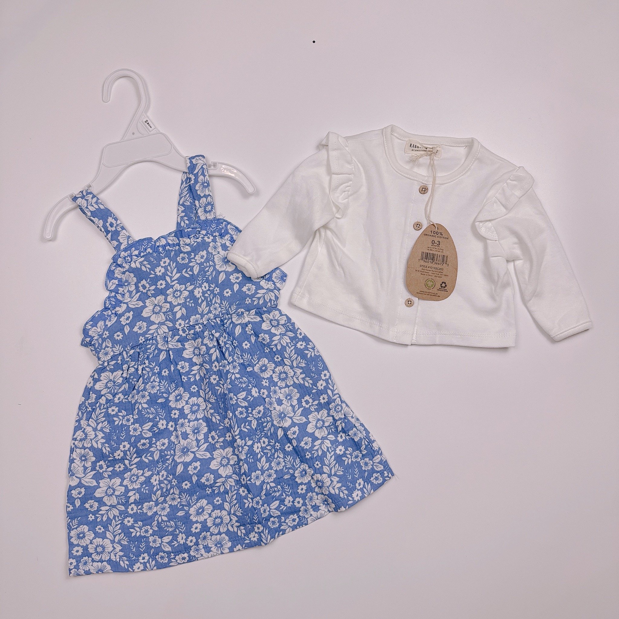 Set 2ct Rabbit Bear váy hai dây muslin + áo khoác BG size 3-24m