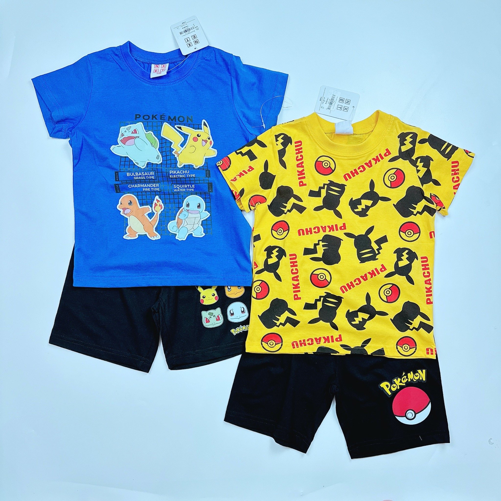 Bộ cotton Pokemon 2 màu xanh, vàng BT size 110-150