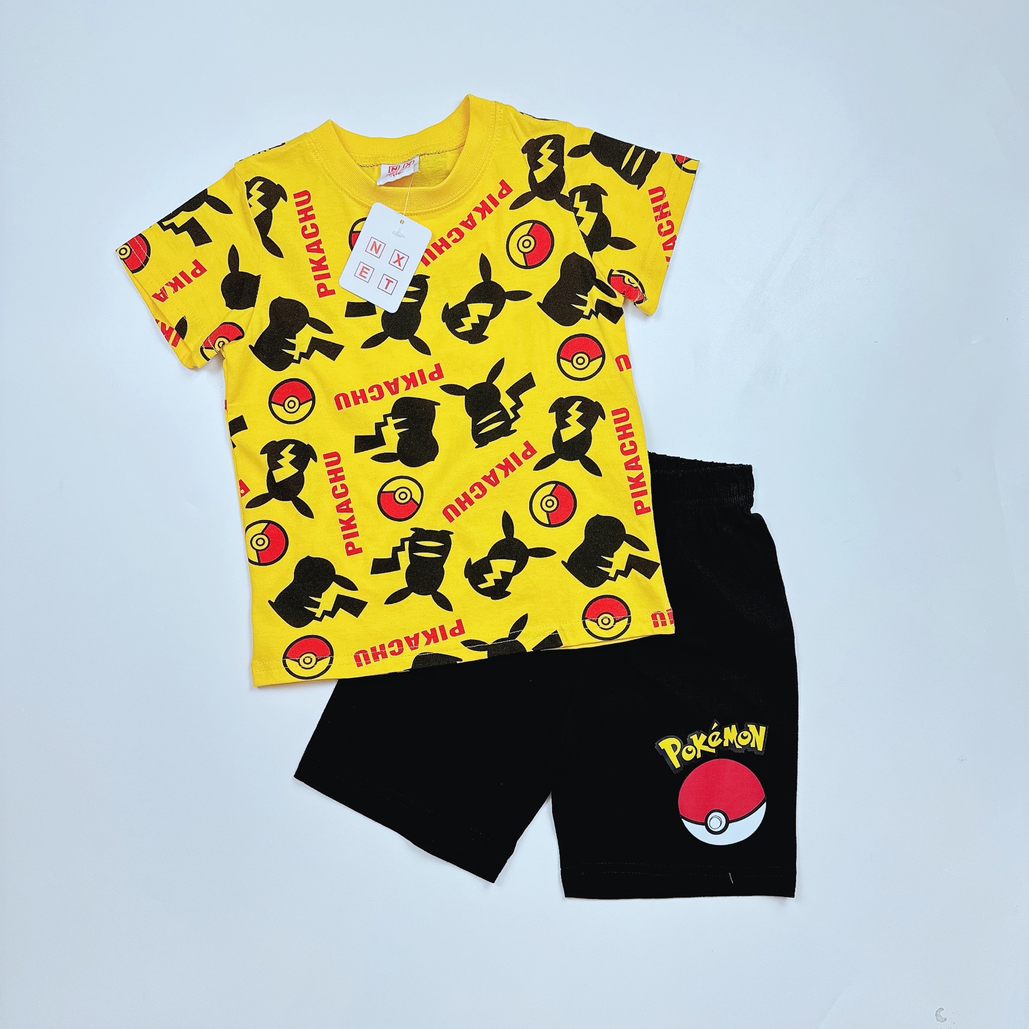 Bộ cotton Pokemon 2 màu xanh, vàng BT size 110-150