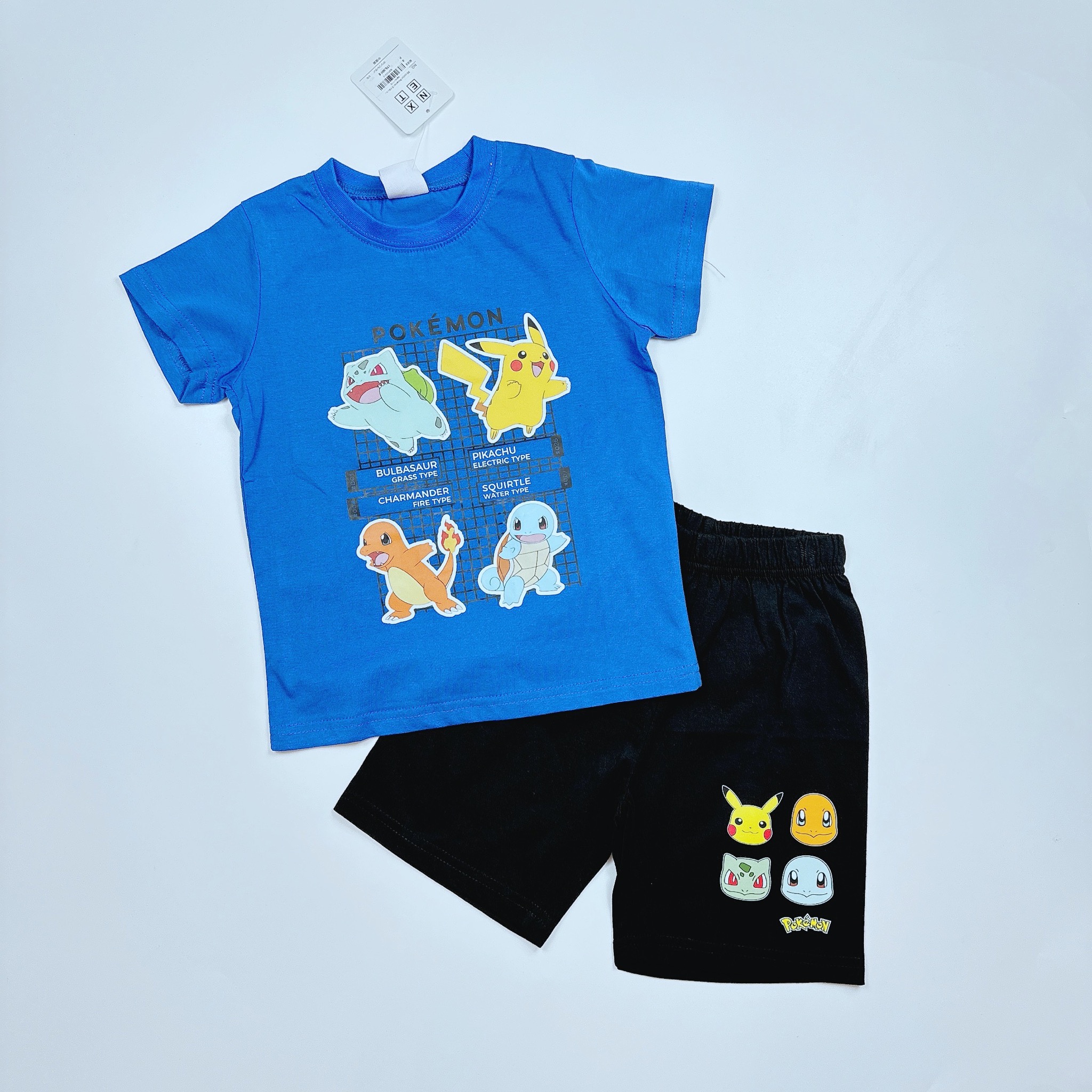 Bộ cotton Pokemon 2 màu xanh, vàng BT size 110-150