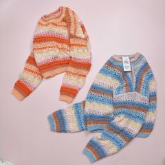 Áo len Zara croptop kẻ sắc màu 2 màu BG size 5-14y