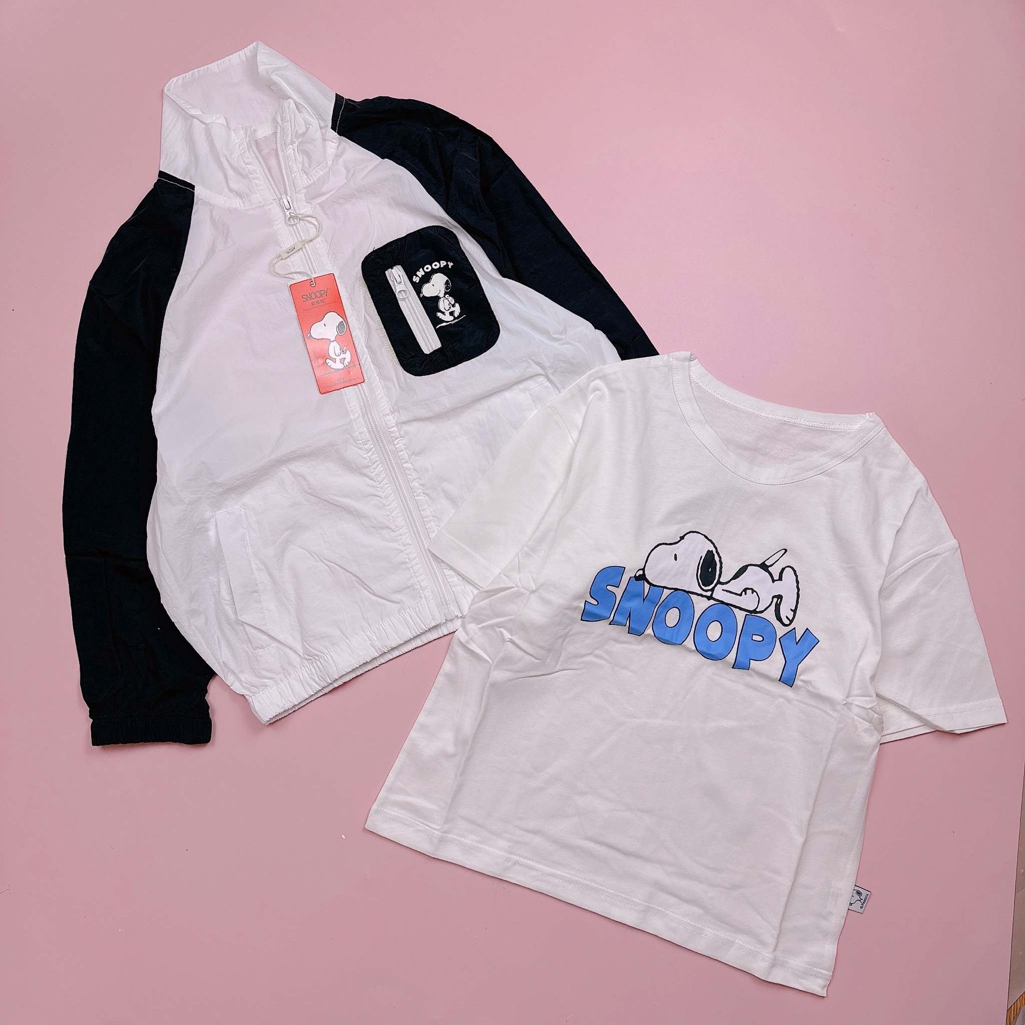 Set 2ct Snoopy áo cotton cộc tay + áo khoác gió BT size 90-150