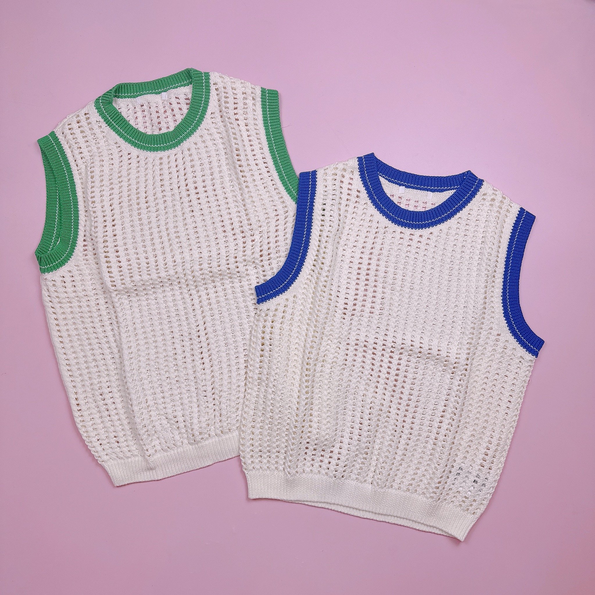 Áo gile len lưới Topten màu trắng kem viền xanh 2 màu size 120 - 160