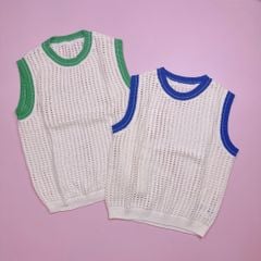 Áo gile len lưới Topten màu trắng kem viền xanh 2 màu size 120 - 160