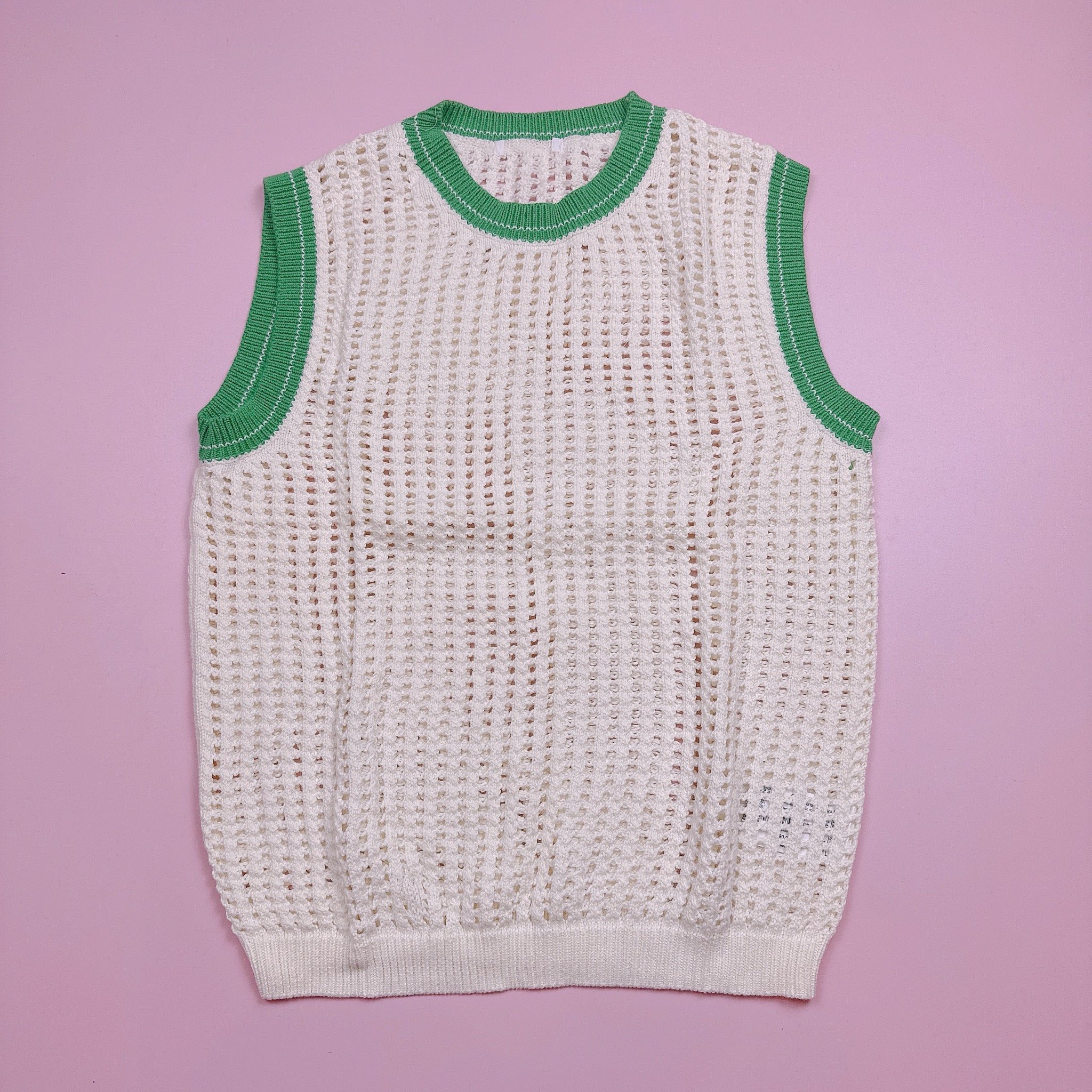 Áo gile len lưới Topten màu trắng kem viền xanh 2 màu size 120 - 160