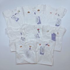 Áo cotton trắng phối cổ bèo thô ren đính nhiều hình Bé Gái size 110 - 150