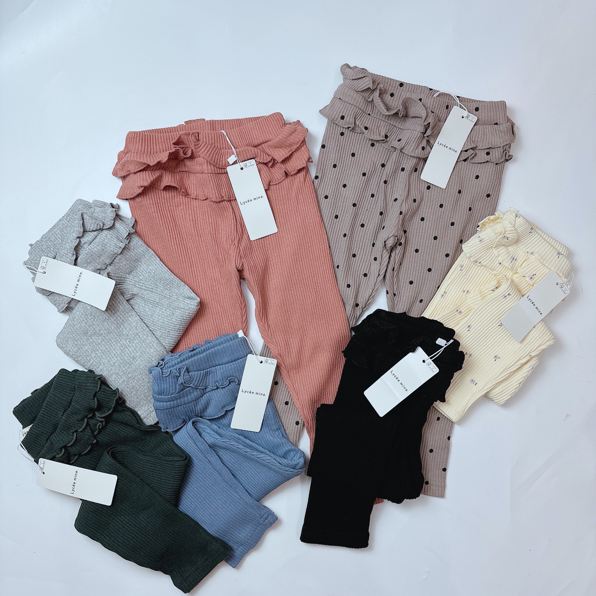 Quần legging thun tăm Lycee Mine xuất Nhật nhiều màu bé gái size 90-150