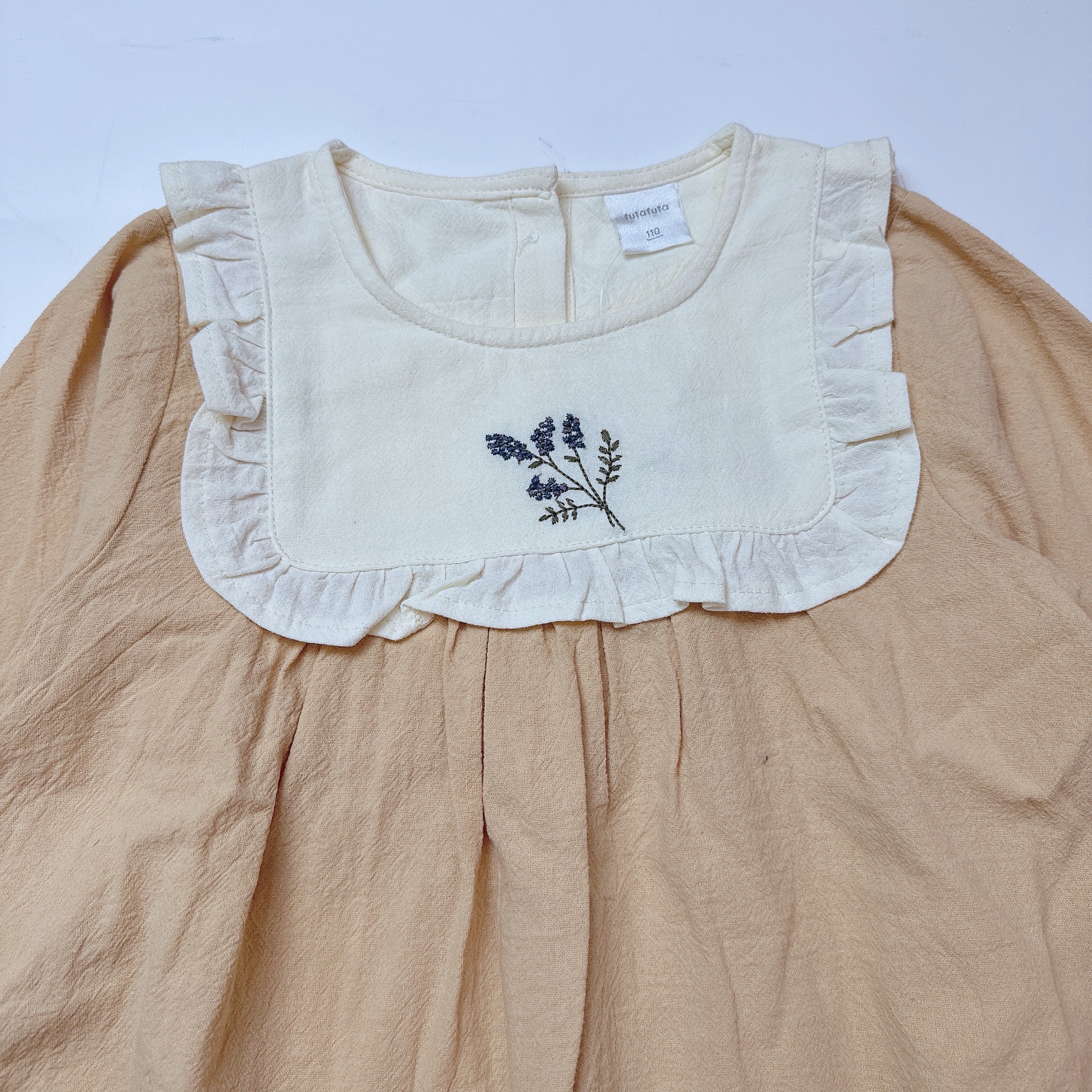 Áo sơ mi đũi Futafuta xuất Nhật 2 màu xanh/be bé gái size 90-120