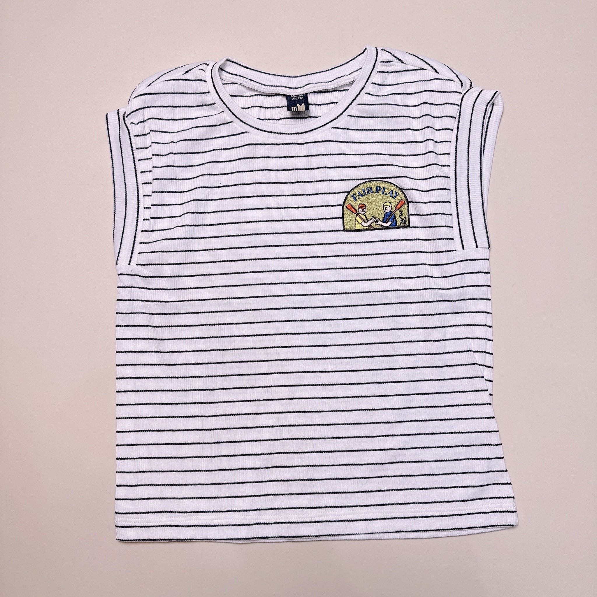 Áo thun tăm Moimoln trắng kẻ đen bé gái size 90-120