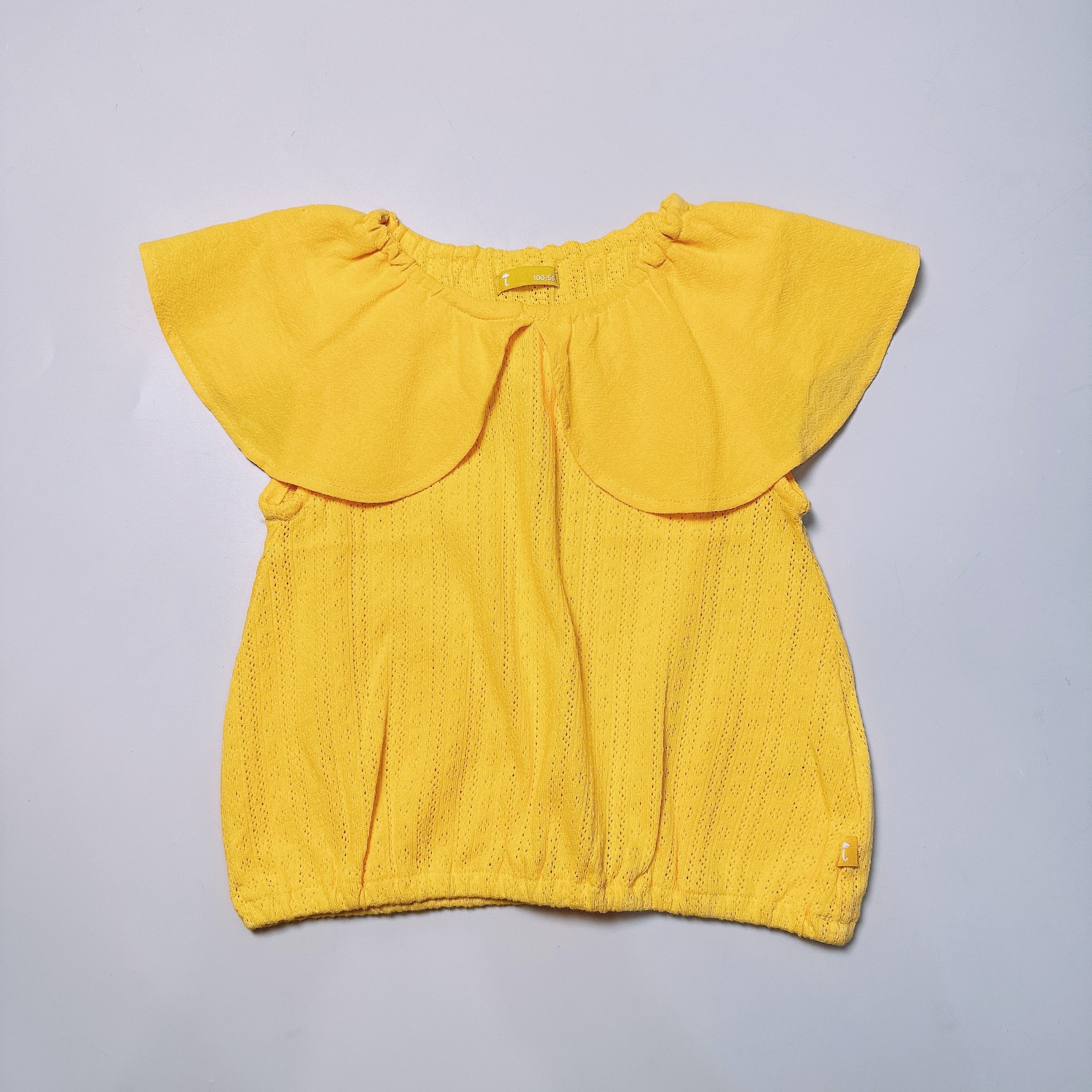 Áo thun dệt lỗ Moimoln xuất Hàn màu vàng cổ bèo to bé gái size 90-120