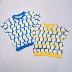 Áo thun cotton Moimoln xuất Hàn dư xịn 2 màu hoạ tiết vàng, xanh cho bé size 90-130