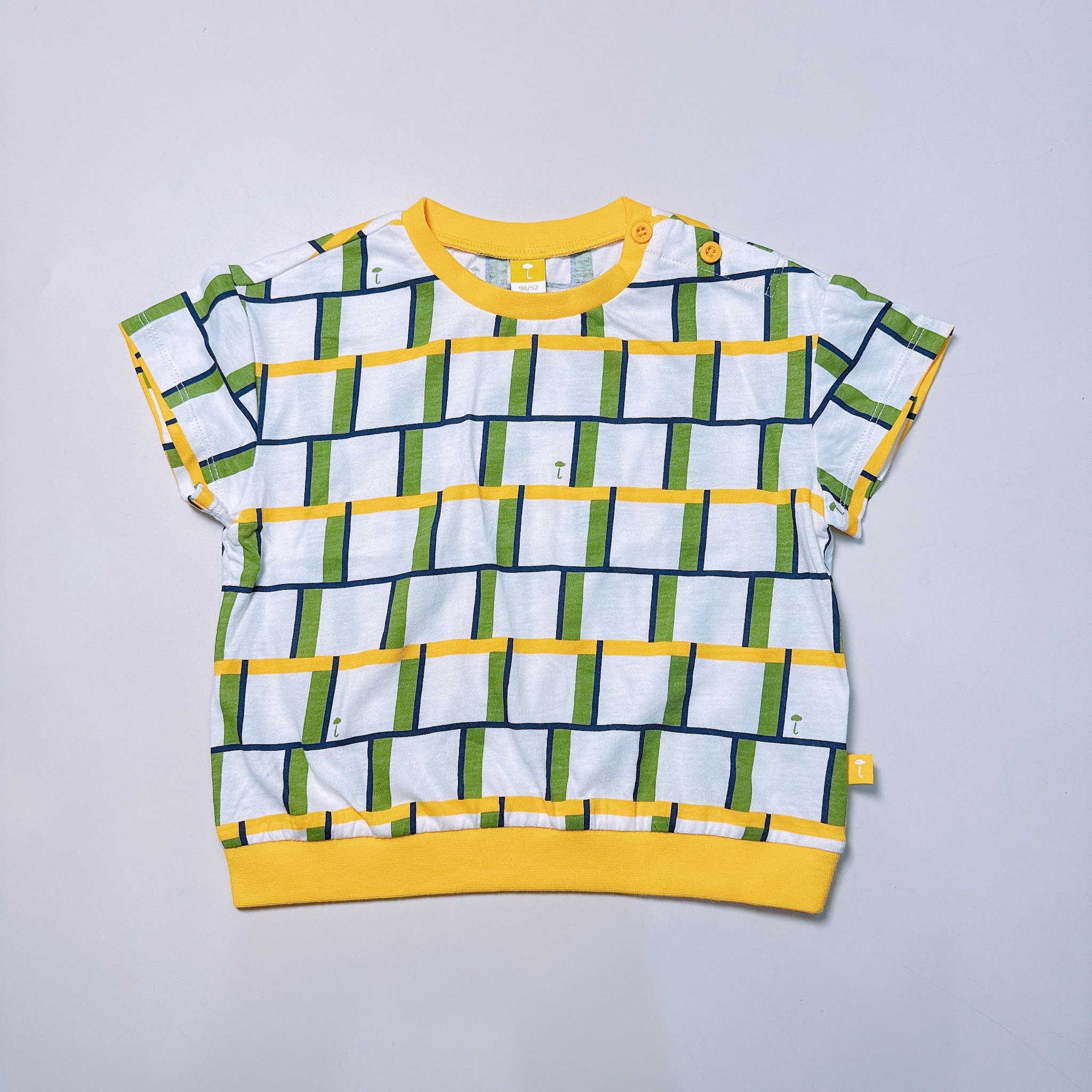 Áo thun cotton Moimoln xuất Hàn dư xịn 2 màu hoạ tiết vàng, xanh cho bé size 90-130
