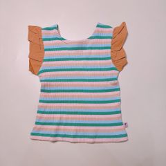 Áo thun tăm Moimoln xuất Hàn kẻ sắc màu tay cánh tiên bé gái size 90-120