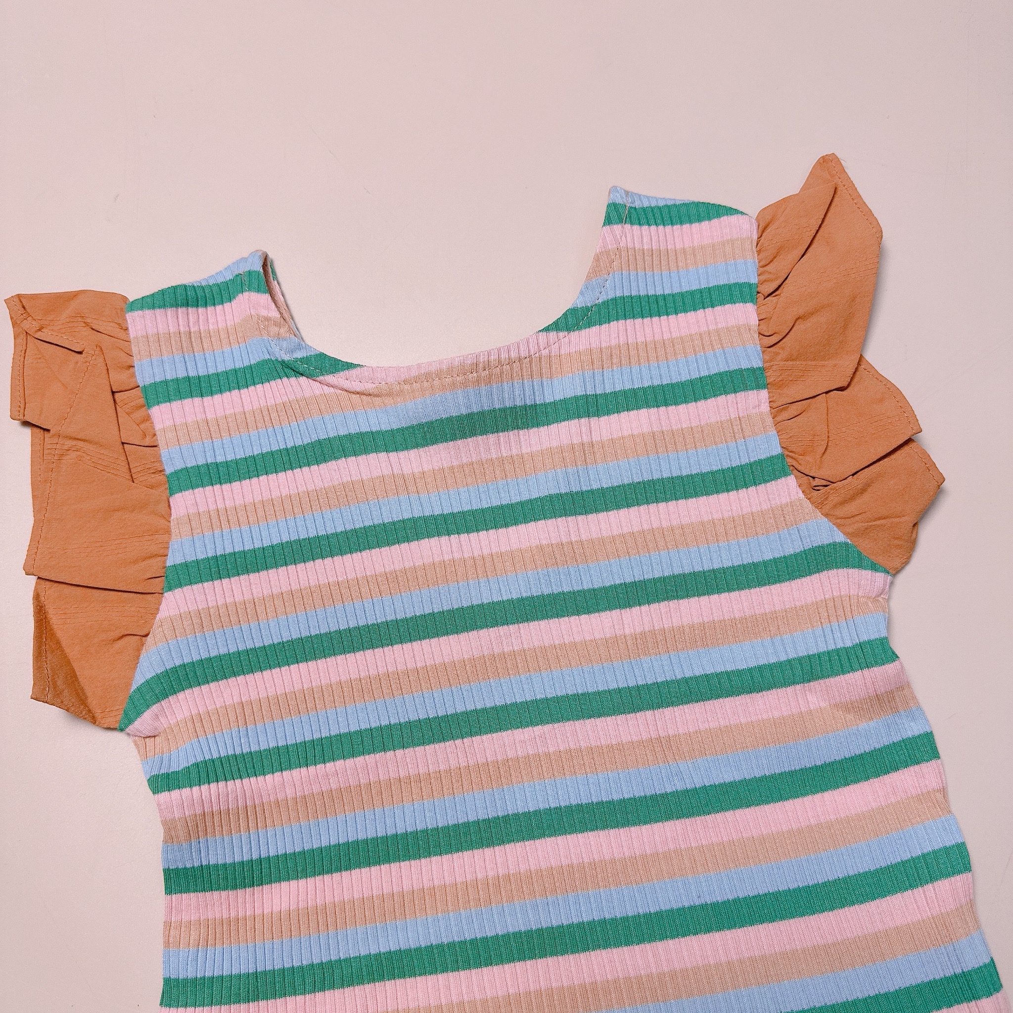 Áo thun tăm Moimoln xuất Hàn kẻ sắc màu tay cánh tiên bé gái size 90-120