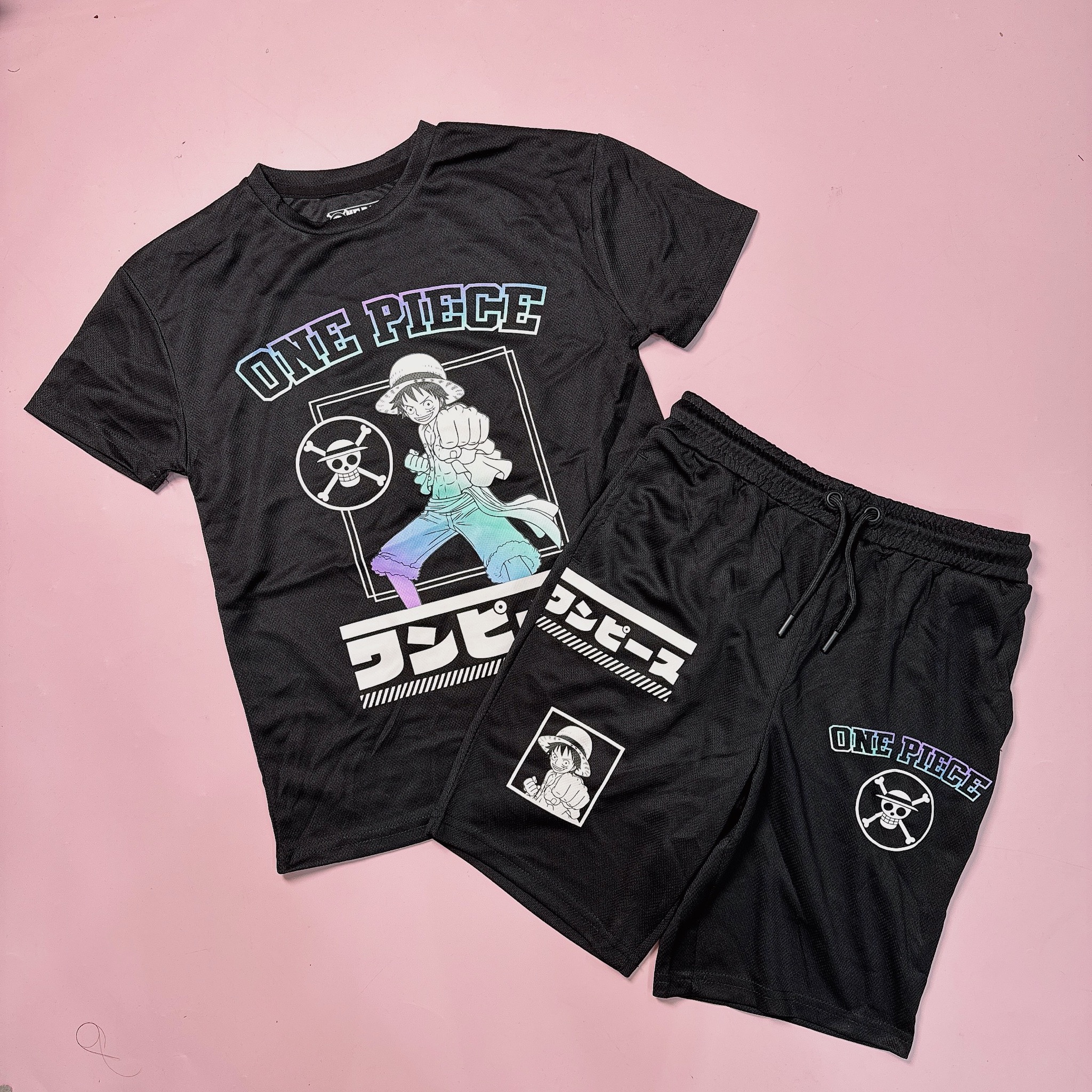 Bộ thể thao Pri.mark dư xịn màu đen hoạ tiết OnePiece cho bé size 8-15y