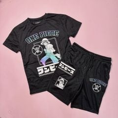 Bộ thể thao Pri.mark dư xịn màu đen hoạ tiết OnePiece cho bé size 8-15y