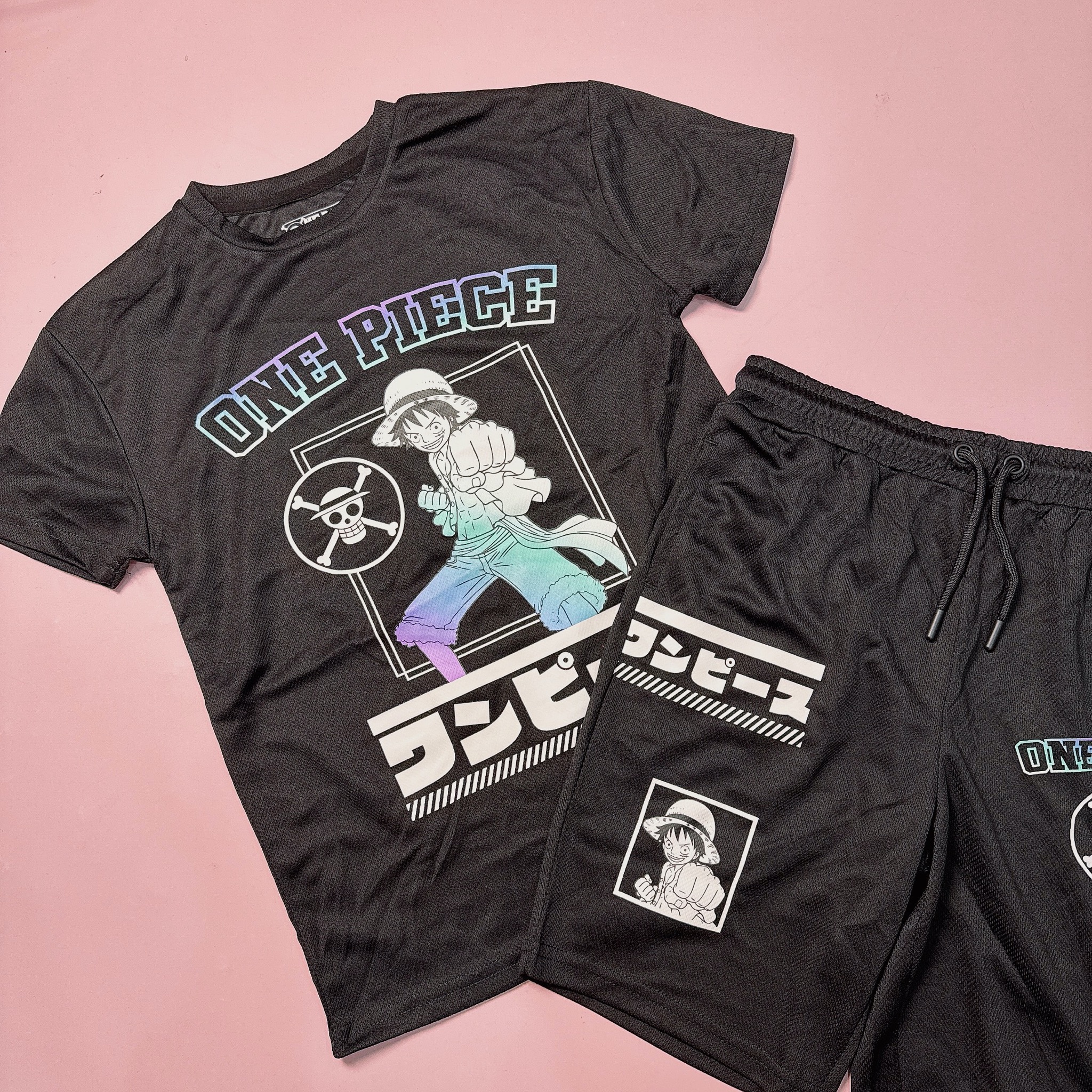 Bộ thể thao Pri.mark dư xịn màu đen hoạ tiết OnePiece cho bé size 8-15y