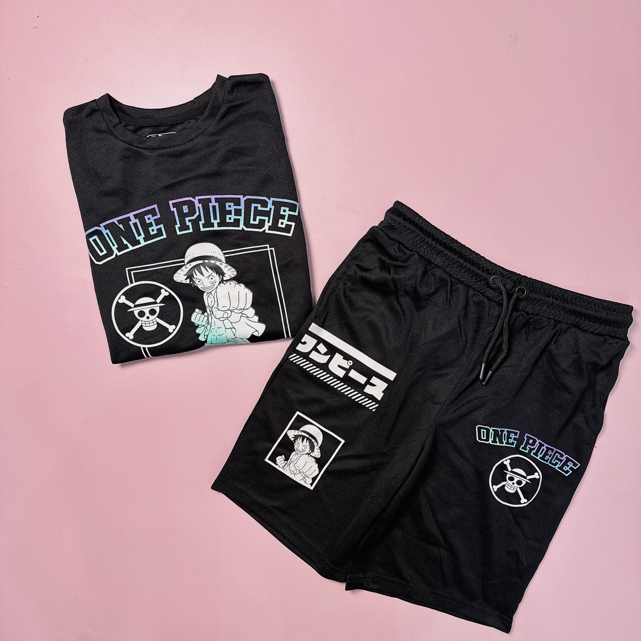 Bộ thể thao Pri.mark dư xịn màu đen hoạ tiết OnePiece cho bé size 8-15y