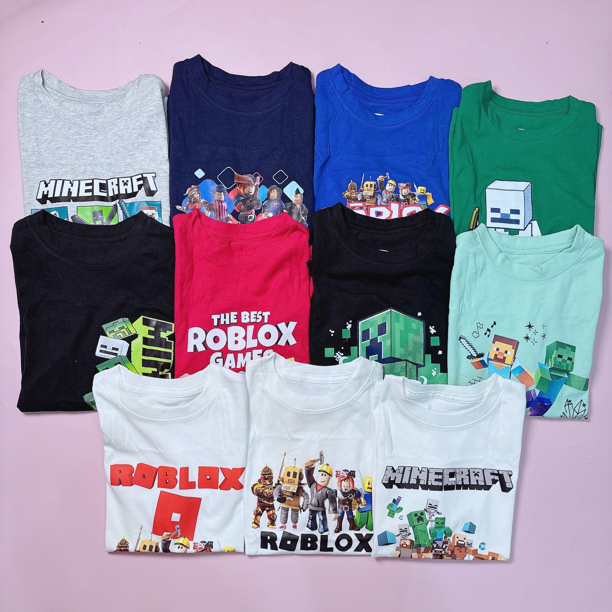 Áo cotton ONV hoạ tiết Roblox, Minecraft nhiều màu cho bé trai size 5-18y