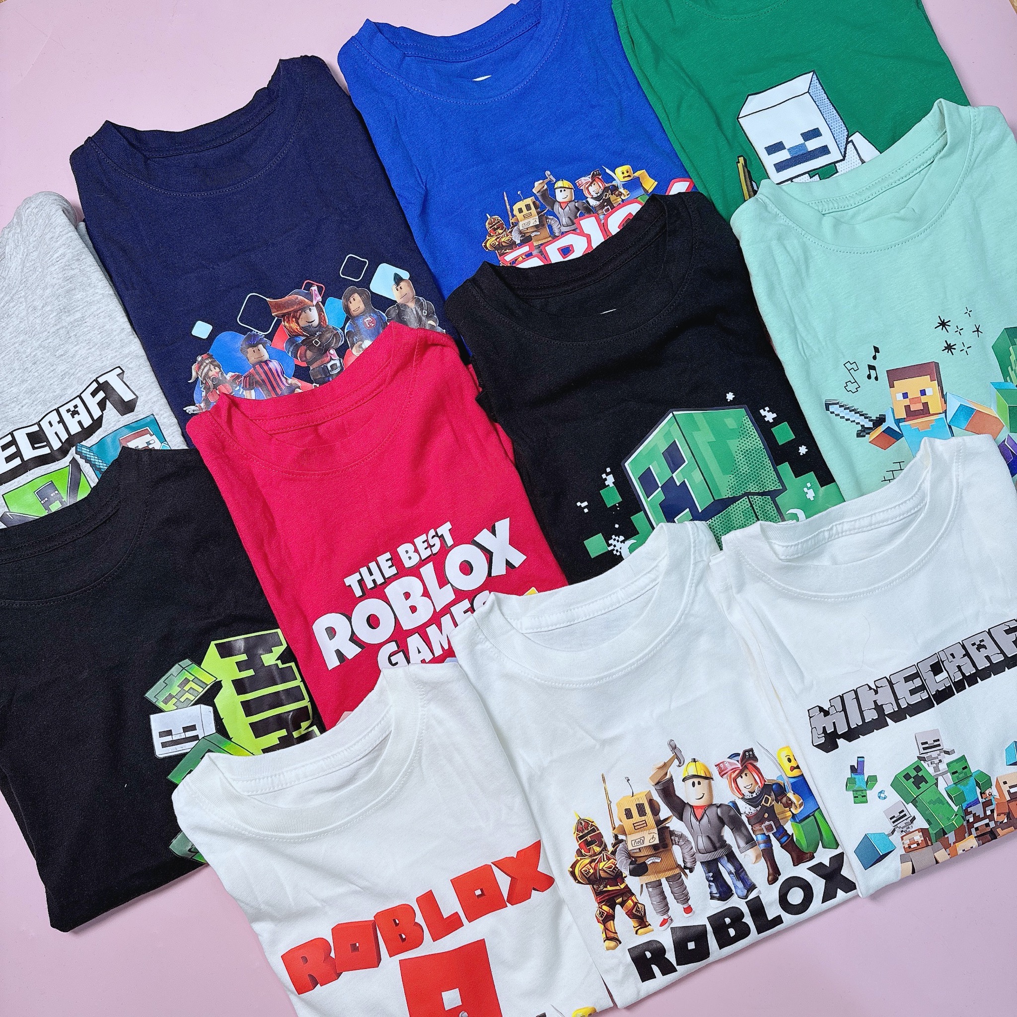 Áo cotton ONV hoạ tiết Roblox, Minecraft nhiều màu cho bé trai size 5-18y