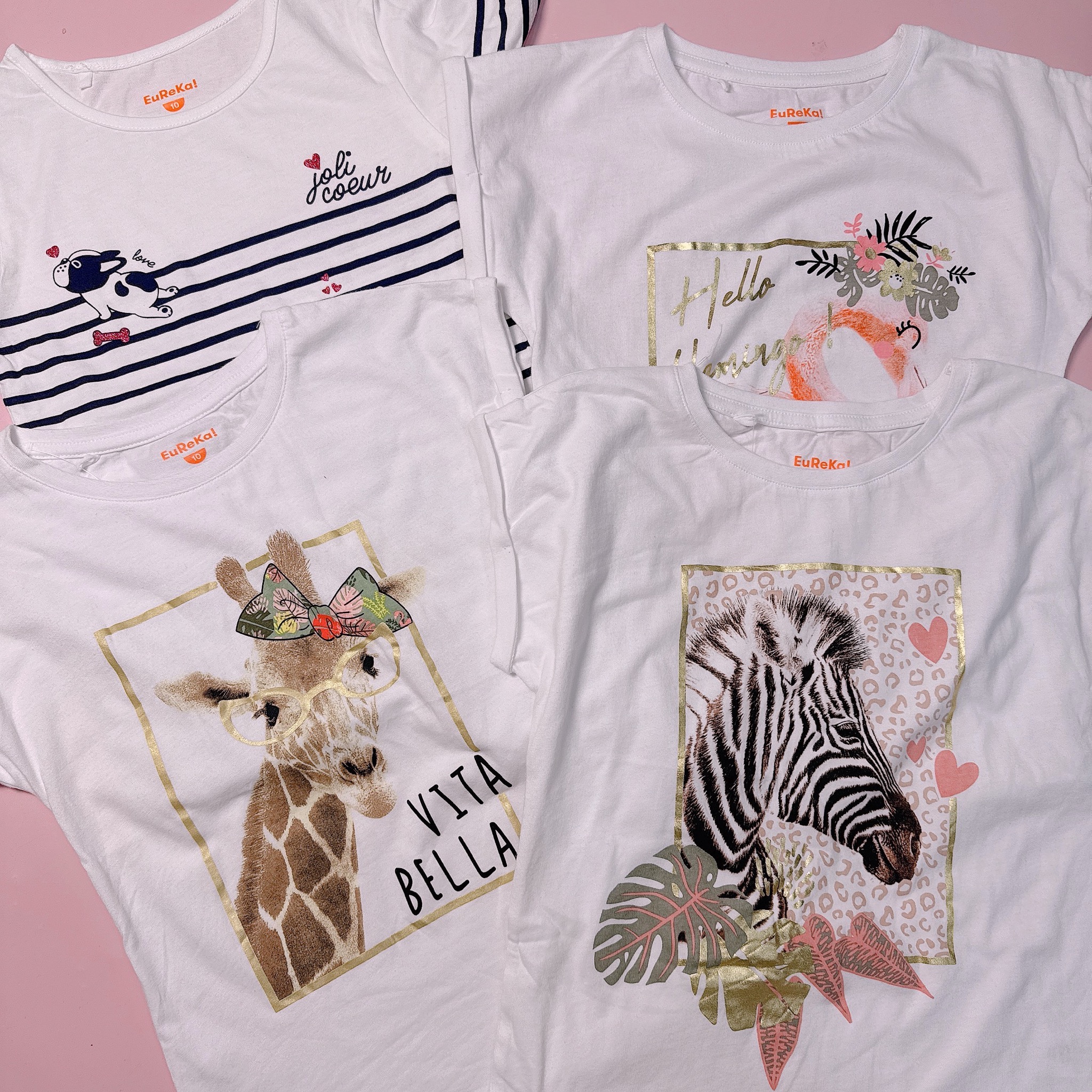 Áo cotton Eureka vai rơi màu trắng nhiều họa tiết bé gái dòng đại size 10-16y