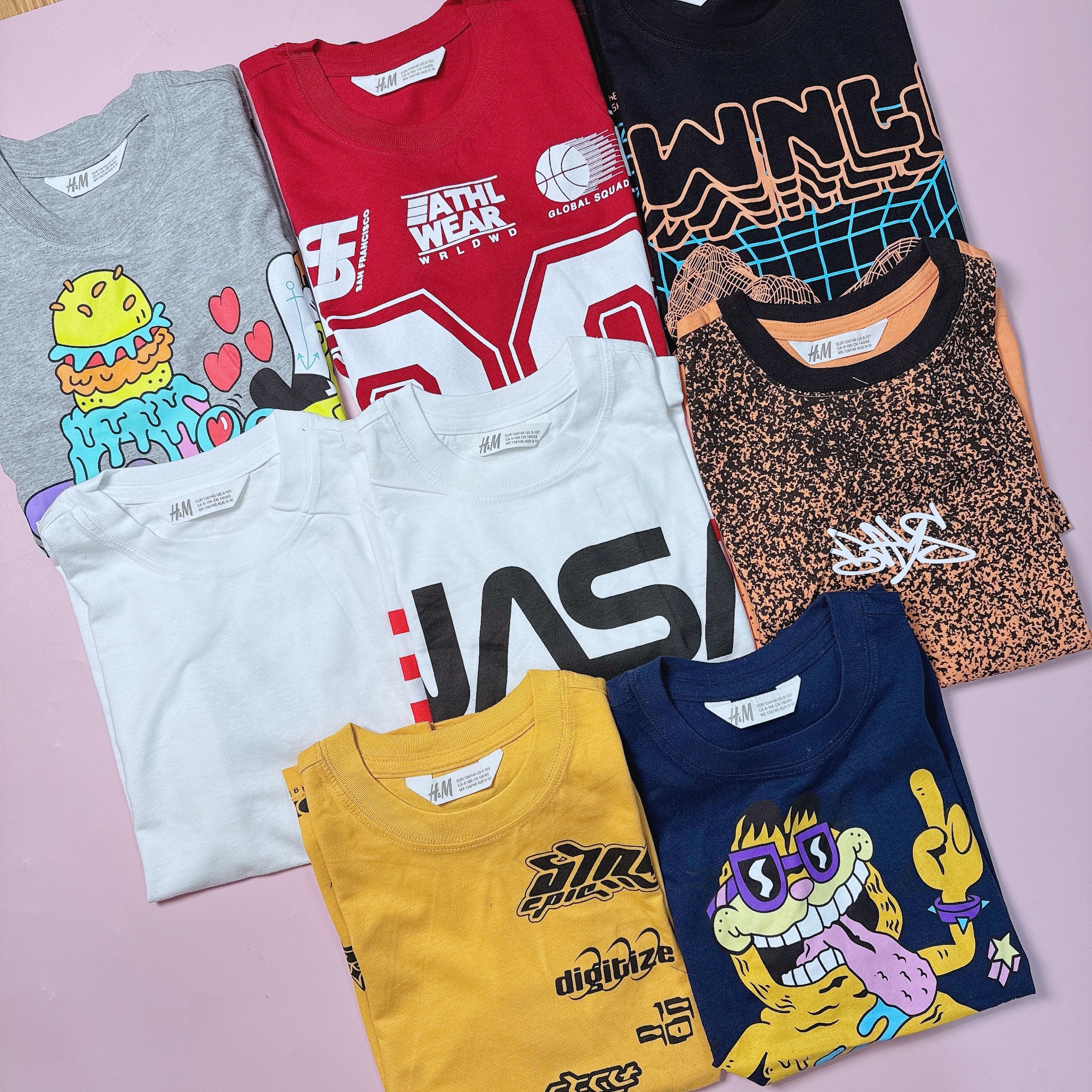 Áo cotton HM dòng đại nhiều màu cho bé trai size 8-14y